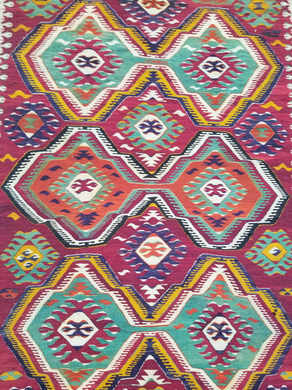 Antique Traditional Handmade Turkish Anatolian Wool Multicolor Kilim 266x134cm