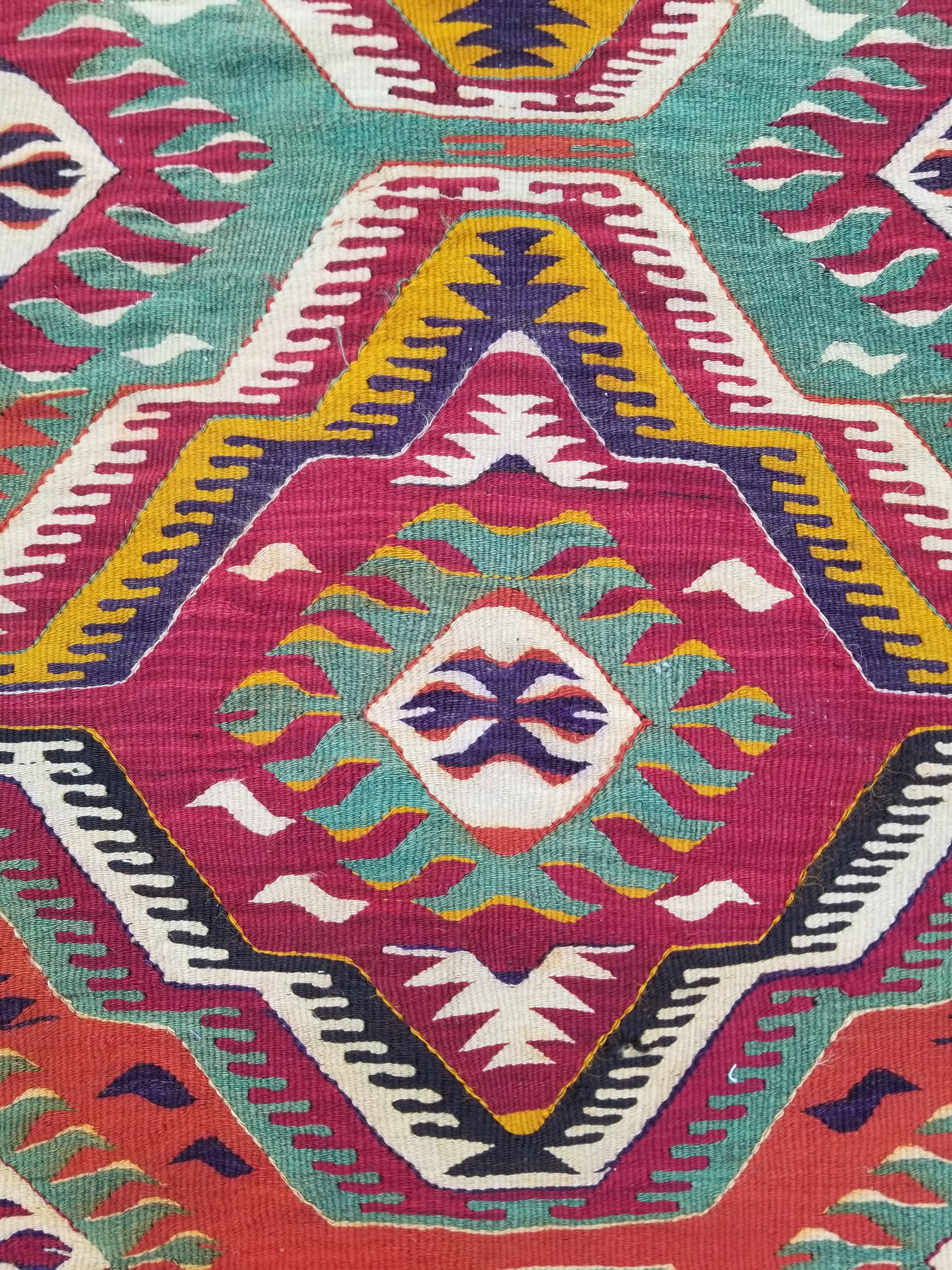 Antique Traditional Handmade Turkish Anatolian Wool Multicolor Kilim 266x134cm