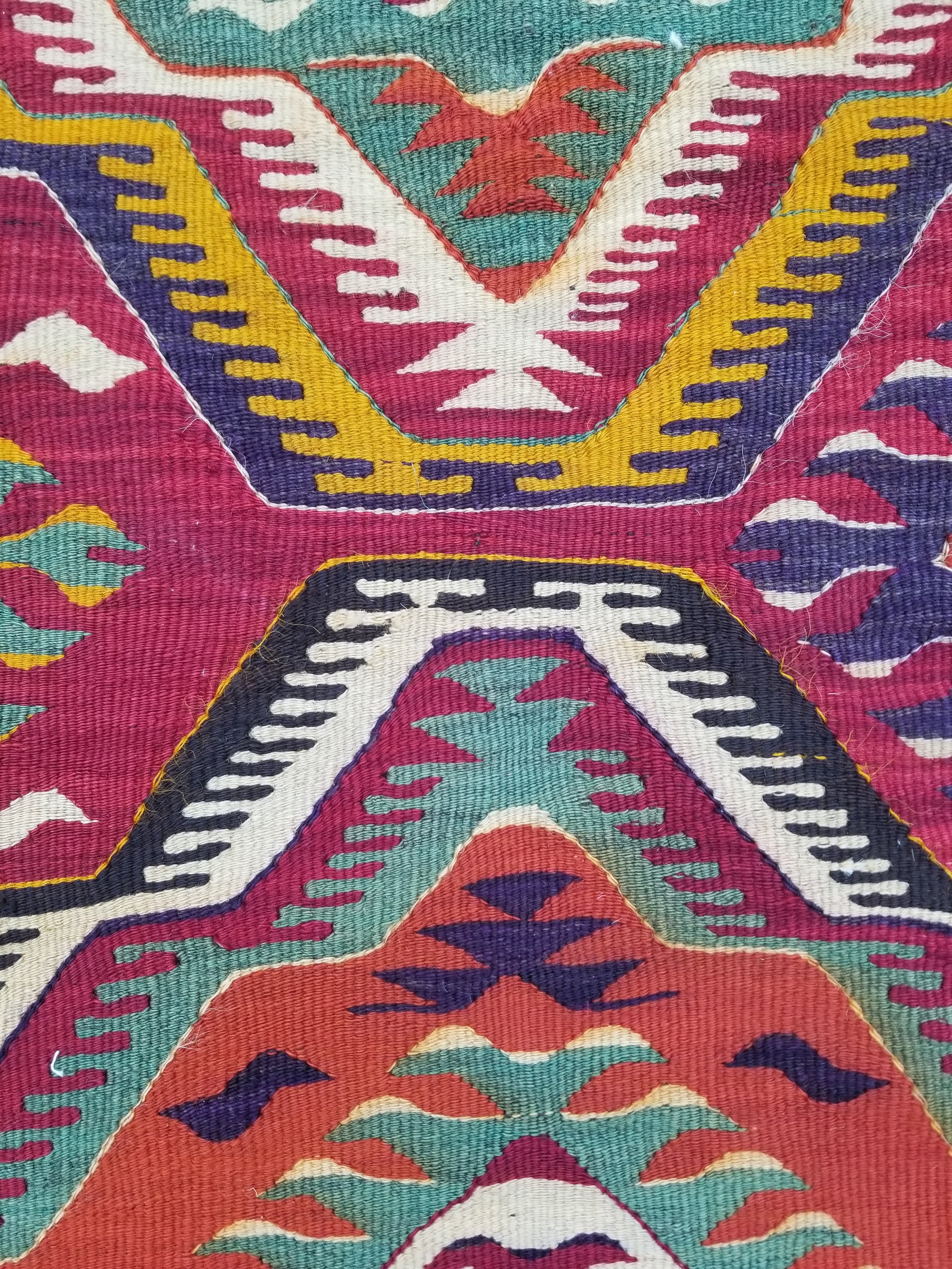 Antique Traditional Handmade Turkish Anatolian Wool Multicolor Kilim 266x134cm