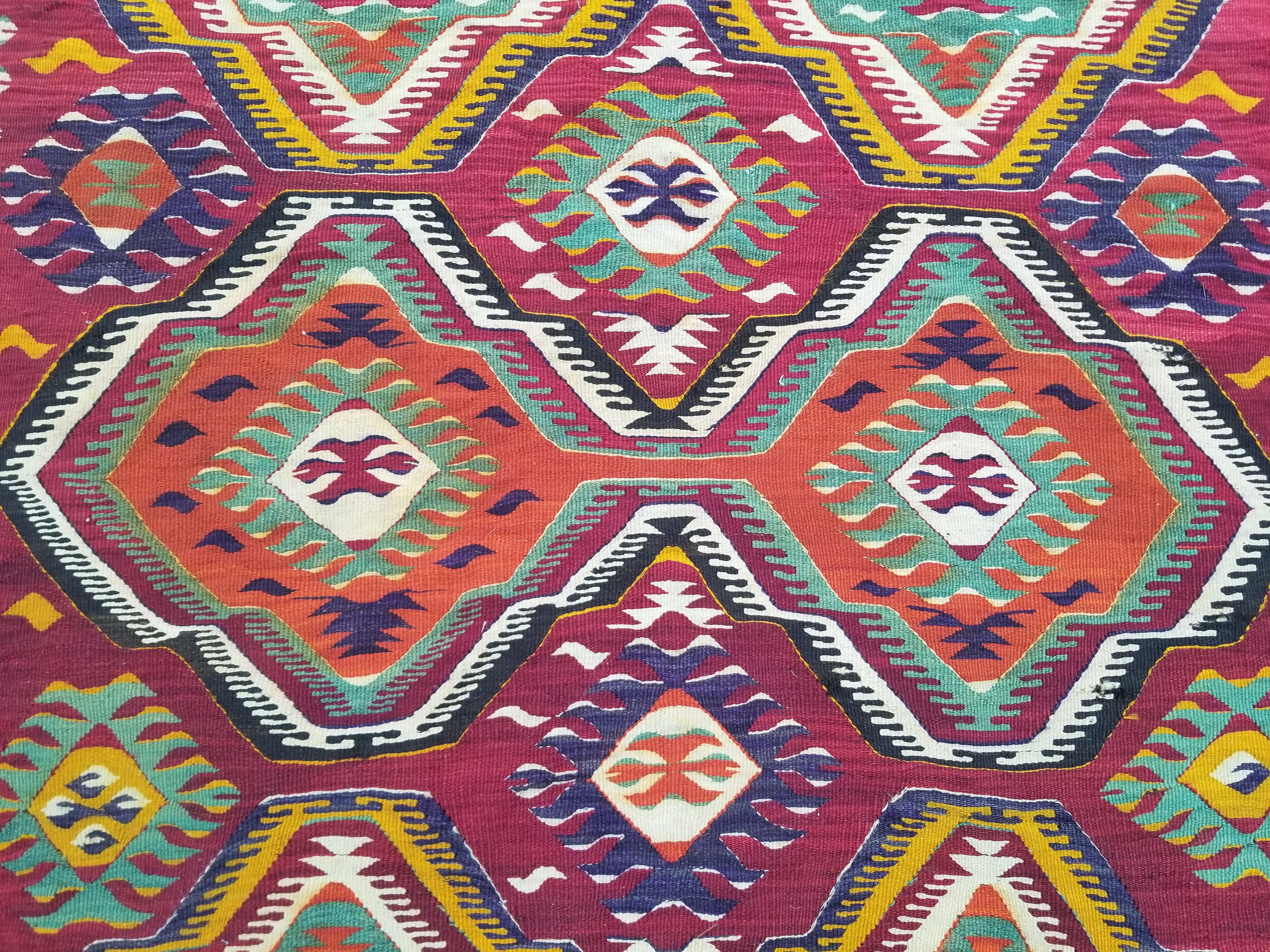 Antique Traditional Handmade Turkish Anatolian Wool Multicolor Kilim 266x134cm