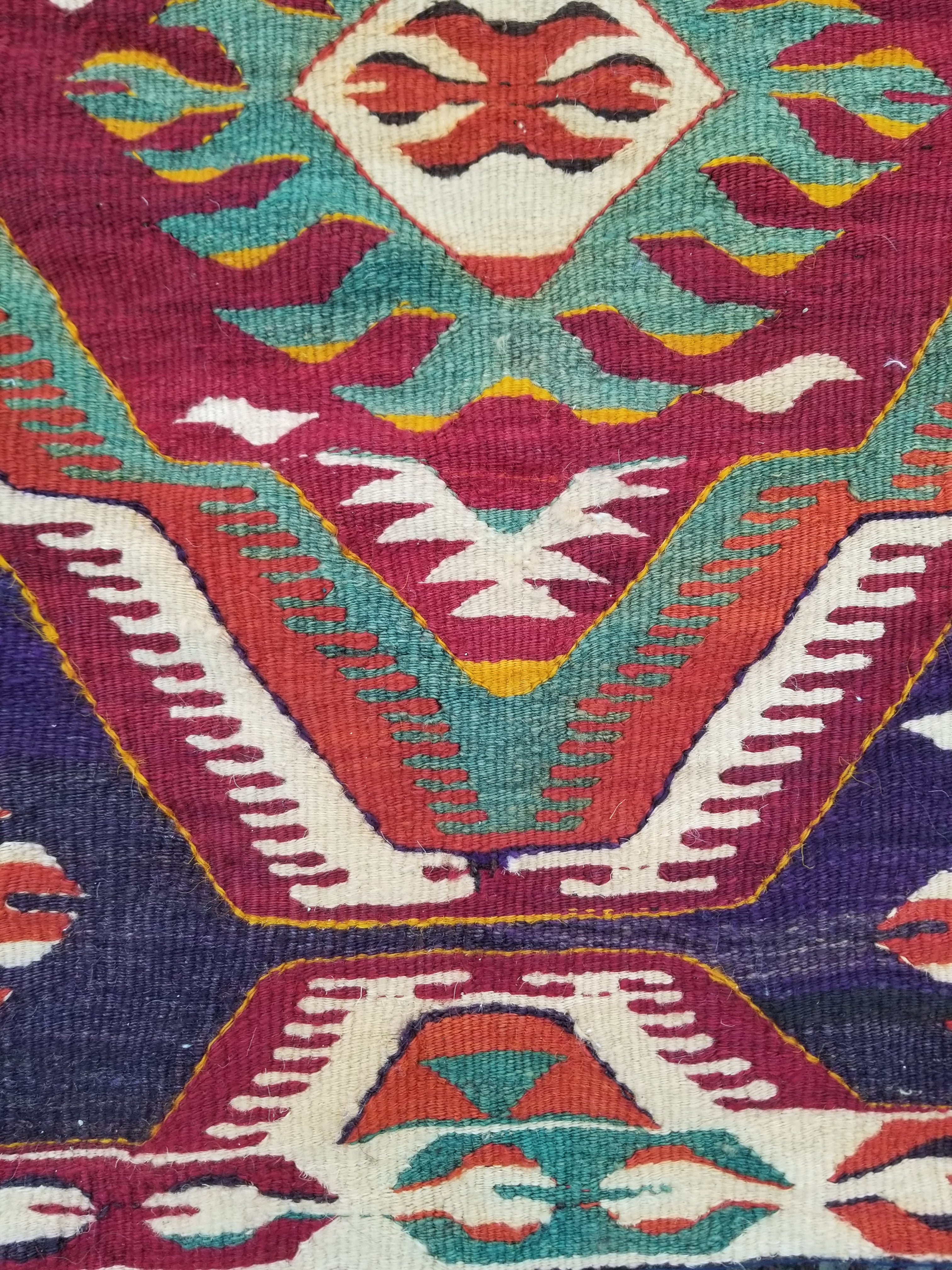 Antique Traditional Handmade Turkish Anatolian Wool Multicolor Kilim 266x134cm