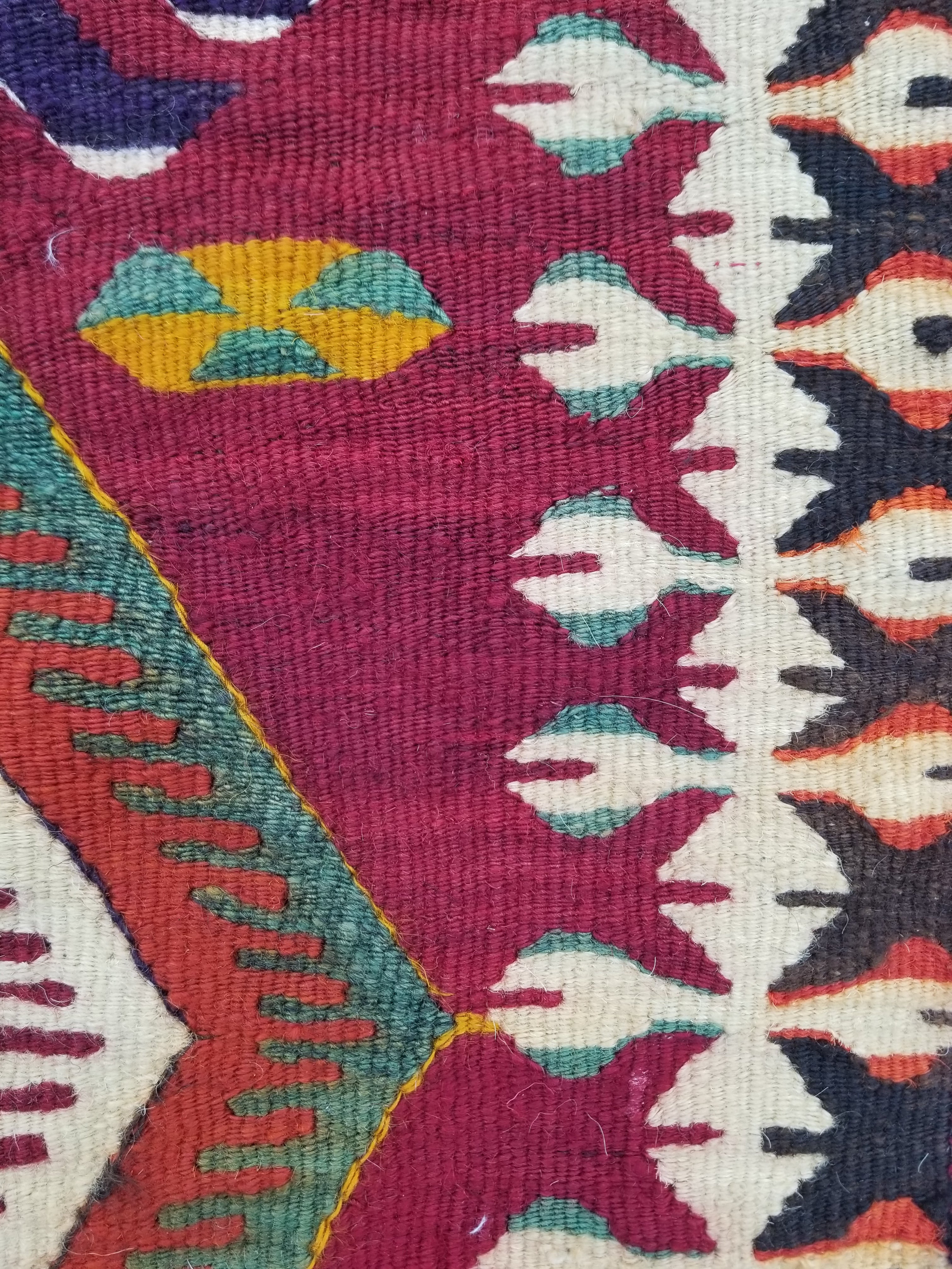 Antique Traditional Handmade Turkish Anatolian Wool Multicolor Kilim 266x134cm