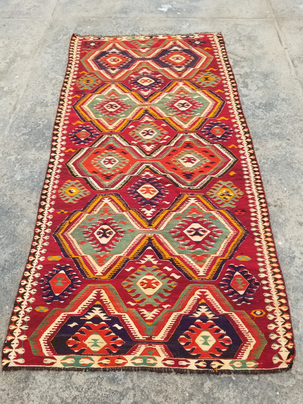 Antique Traditional Handmade Turkish Anatolian Wool Multicolor Kilim 266x134cm