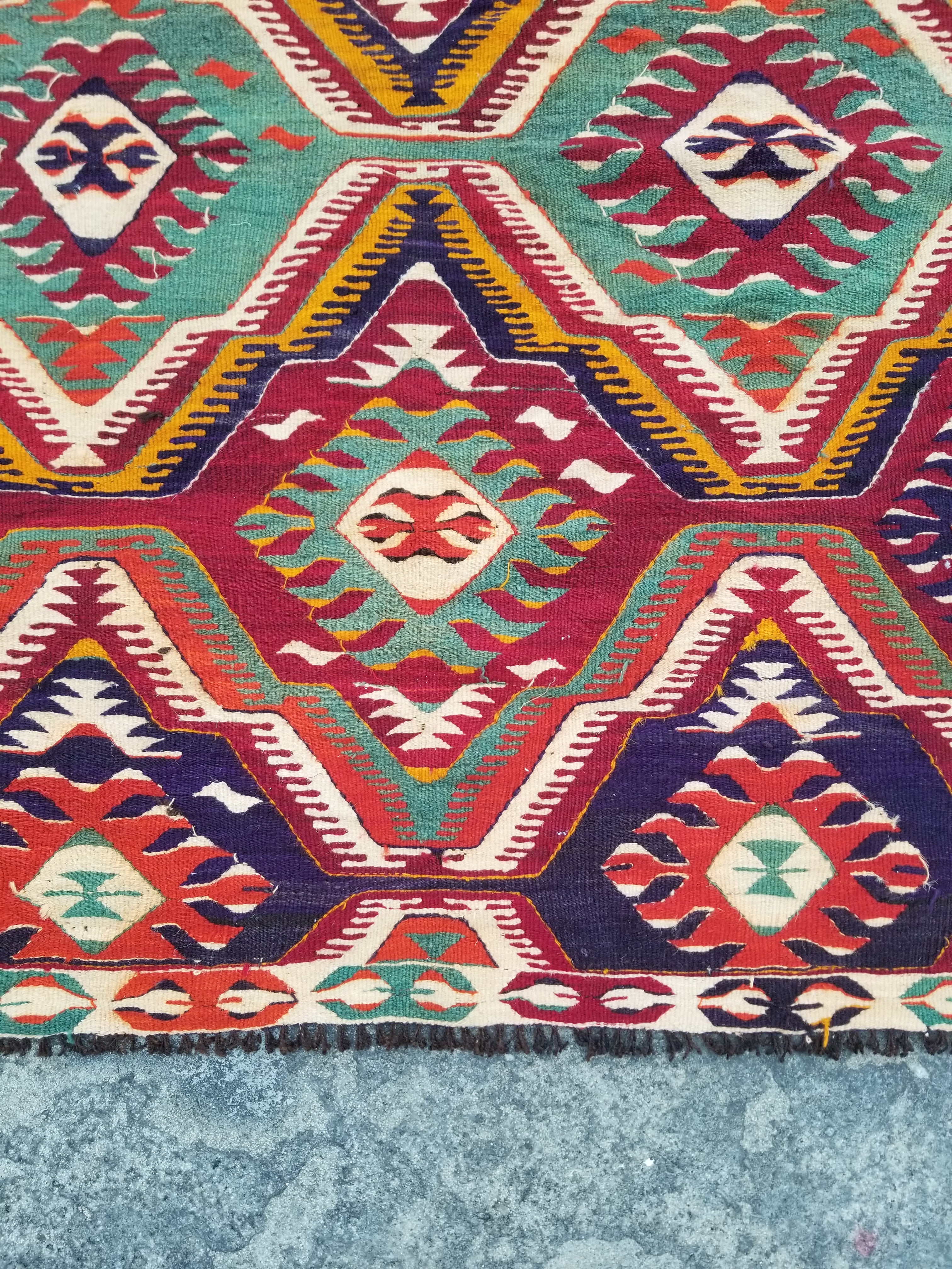 Antique Traditional Handmade Turkish Anatolian Wool Multicolor Kilim 266x134cm