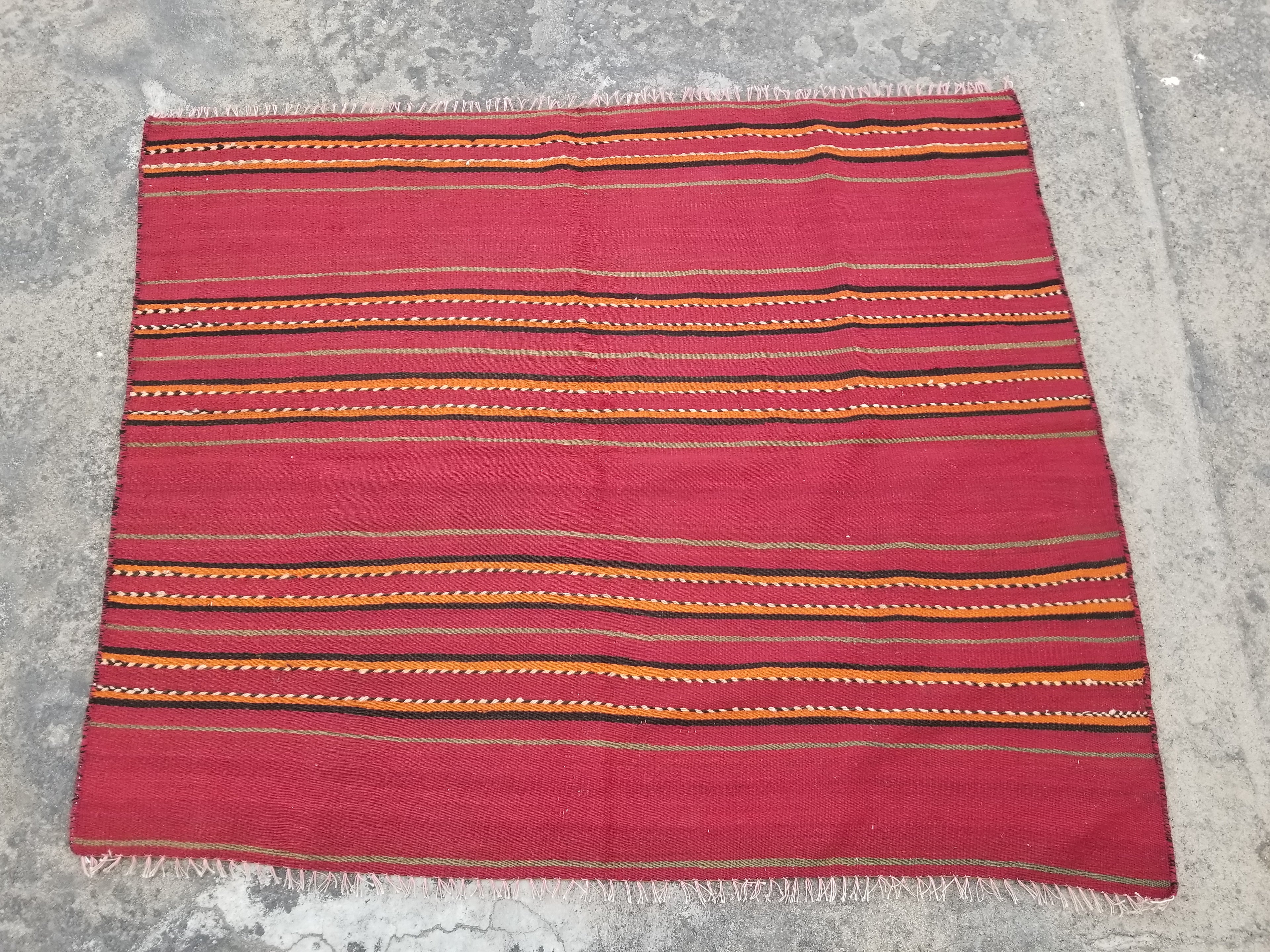 Vintage Traditional Handmade Afghani Striped Wool Multicolor Kilim 142x11cm