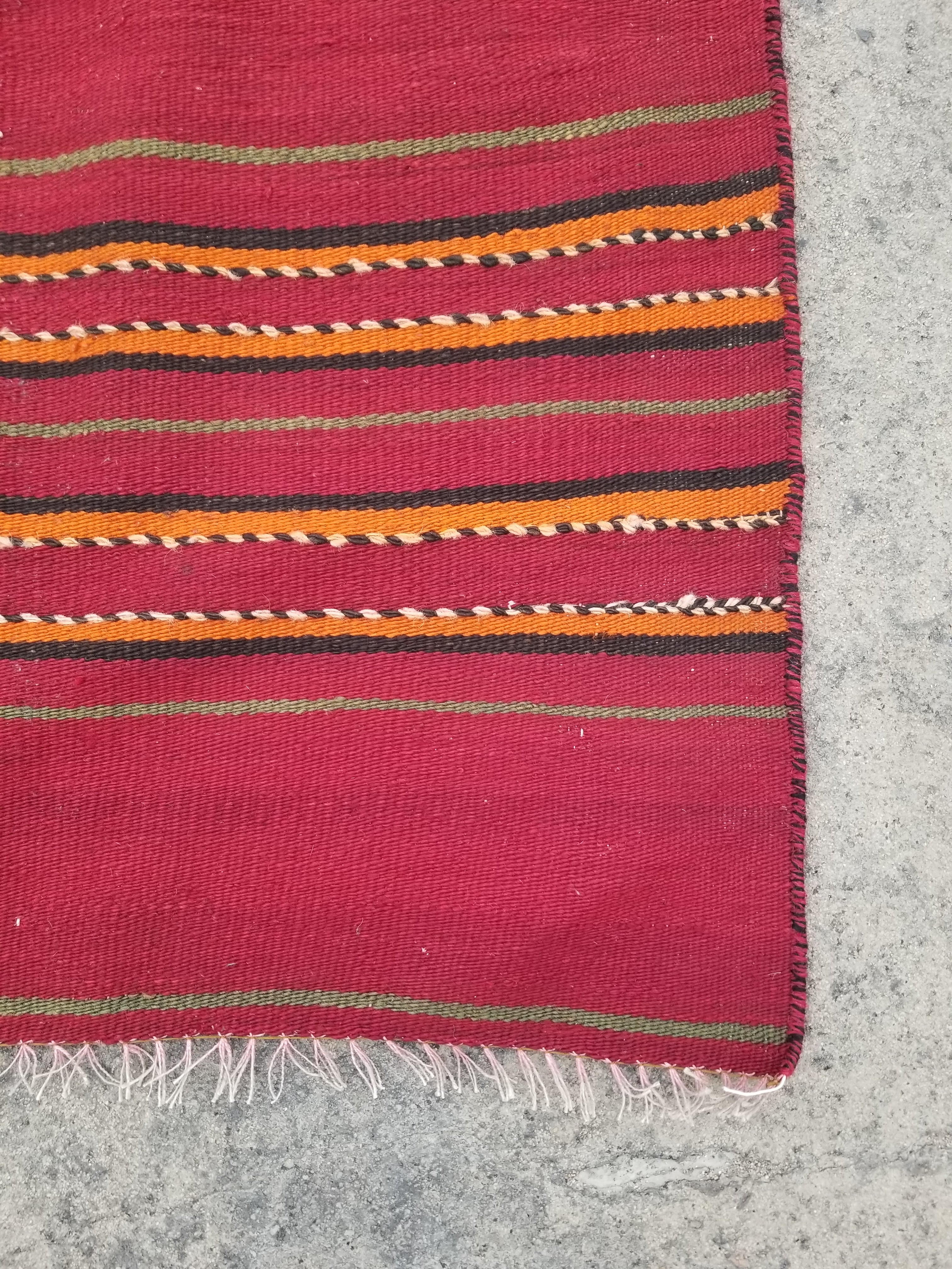 Vintage Traditional Handmade Afghani Striped Wool Multicolor Kilim 142x11cm