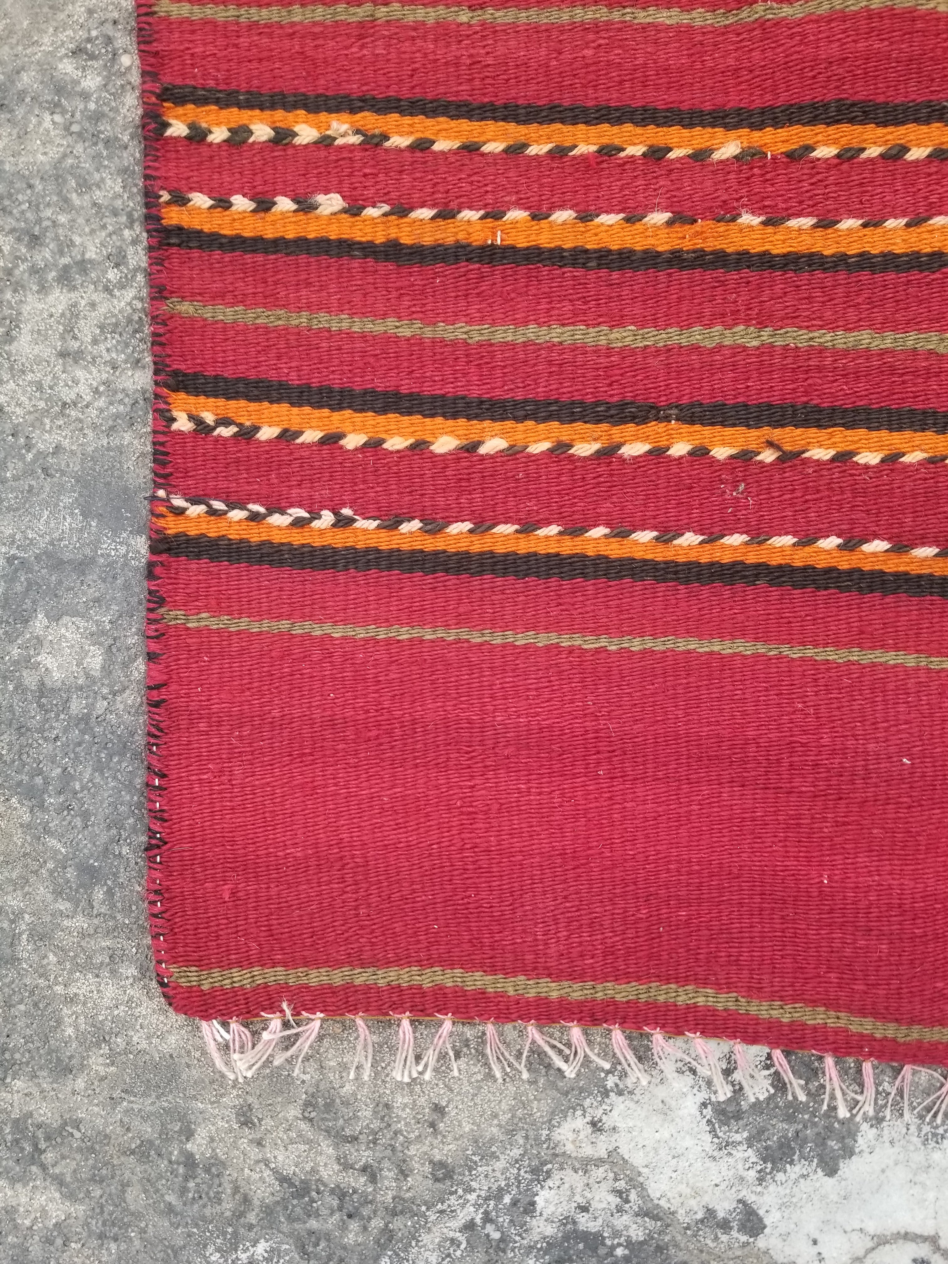 Vintage Traditional Handmade Afghani Striped Wool Multicolor Kilim 142x11cm
