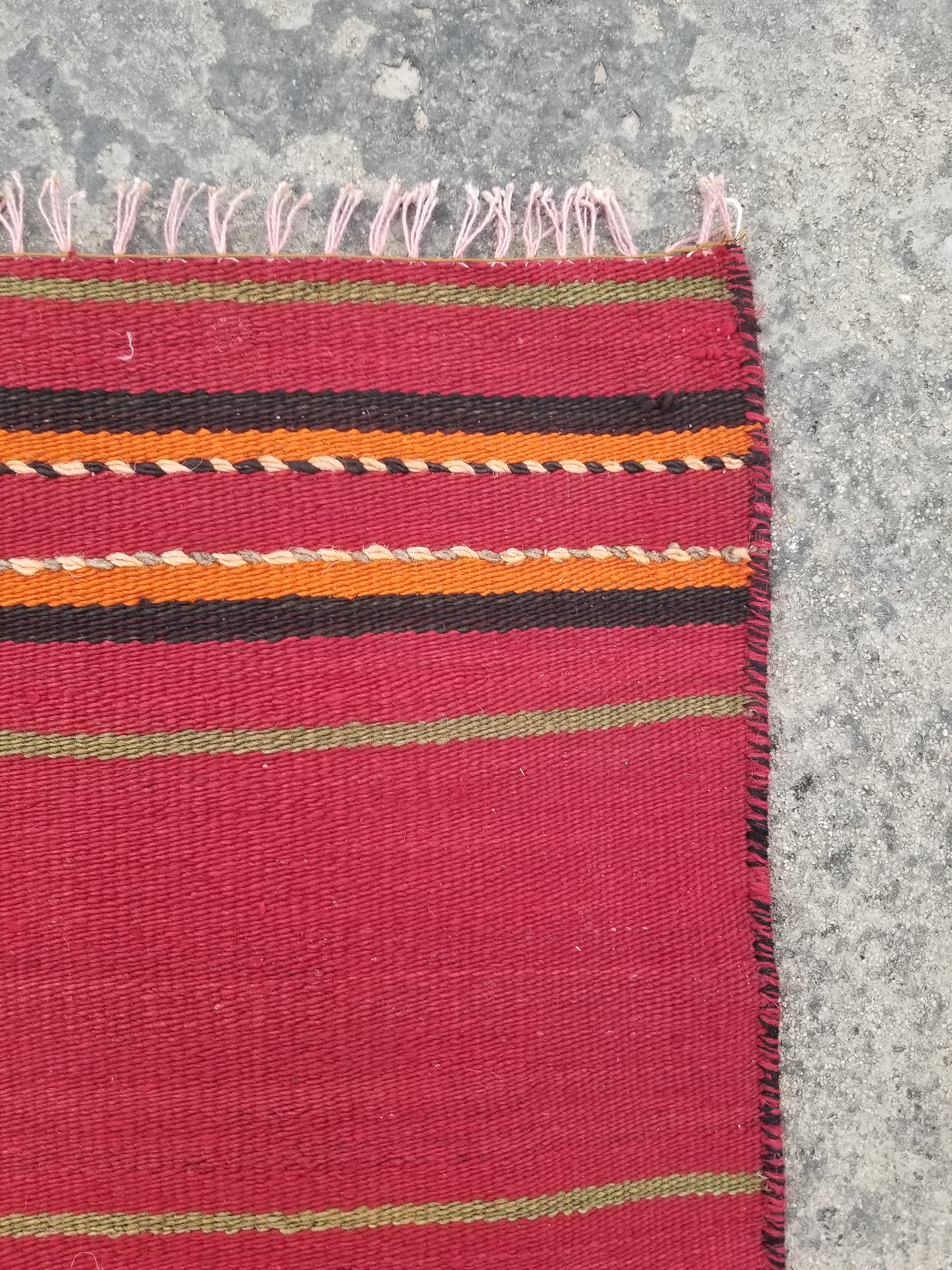 Vintage Traditional Handmade Afghani Striped Wool Multicolor Kilim 142x11cm
