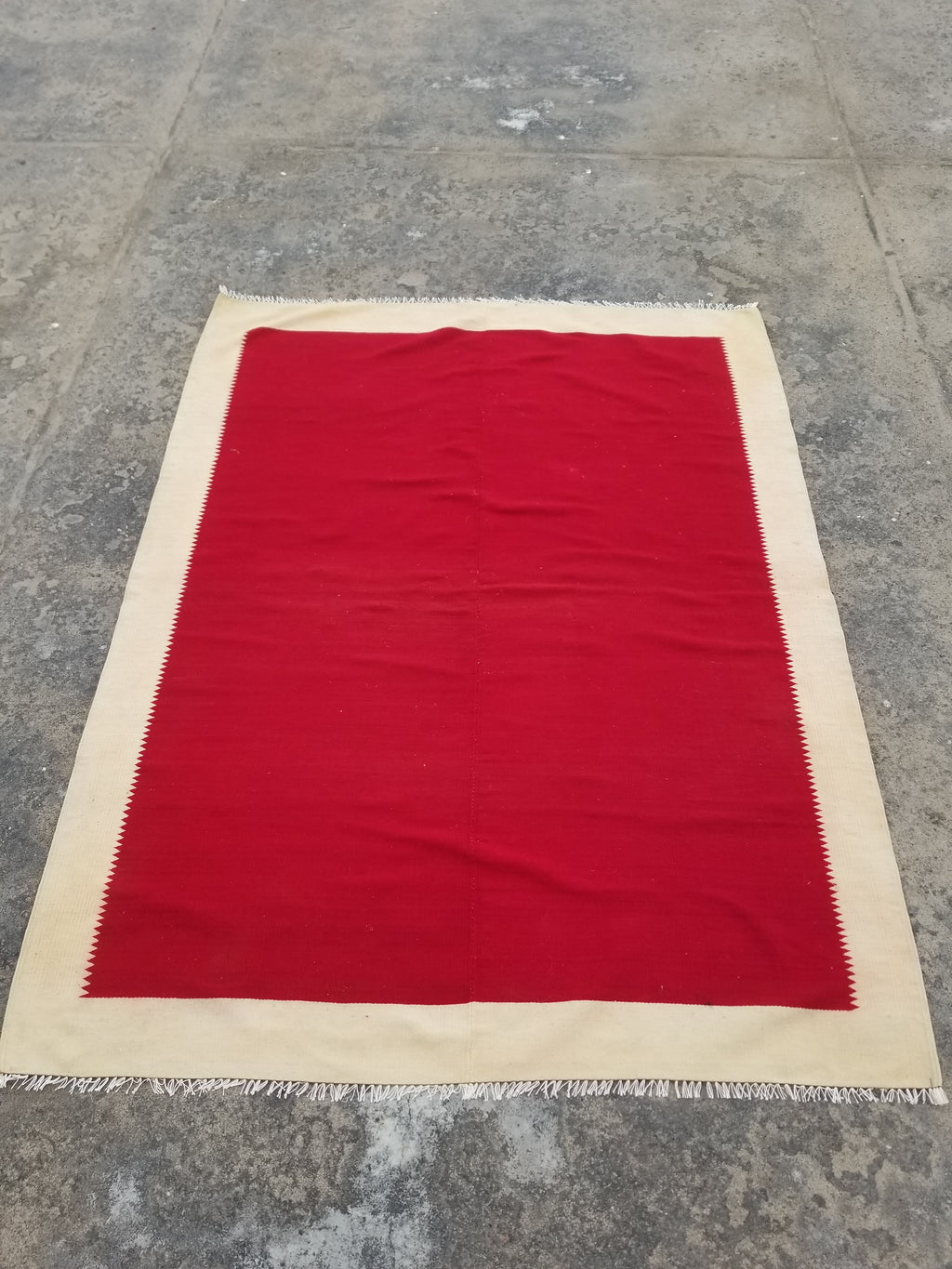 Vintage Traditional Handmade Gabbeh Wool Red & Cream Kilim 195x147cm