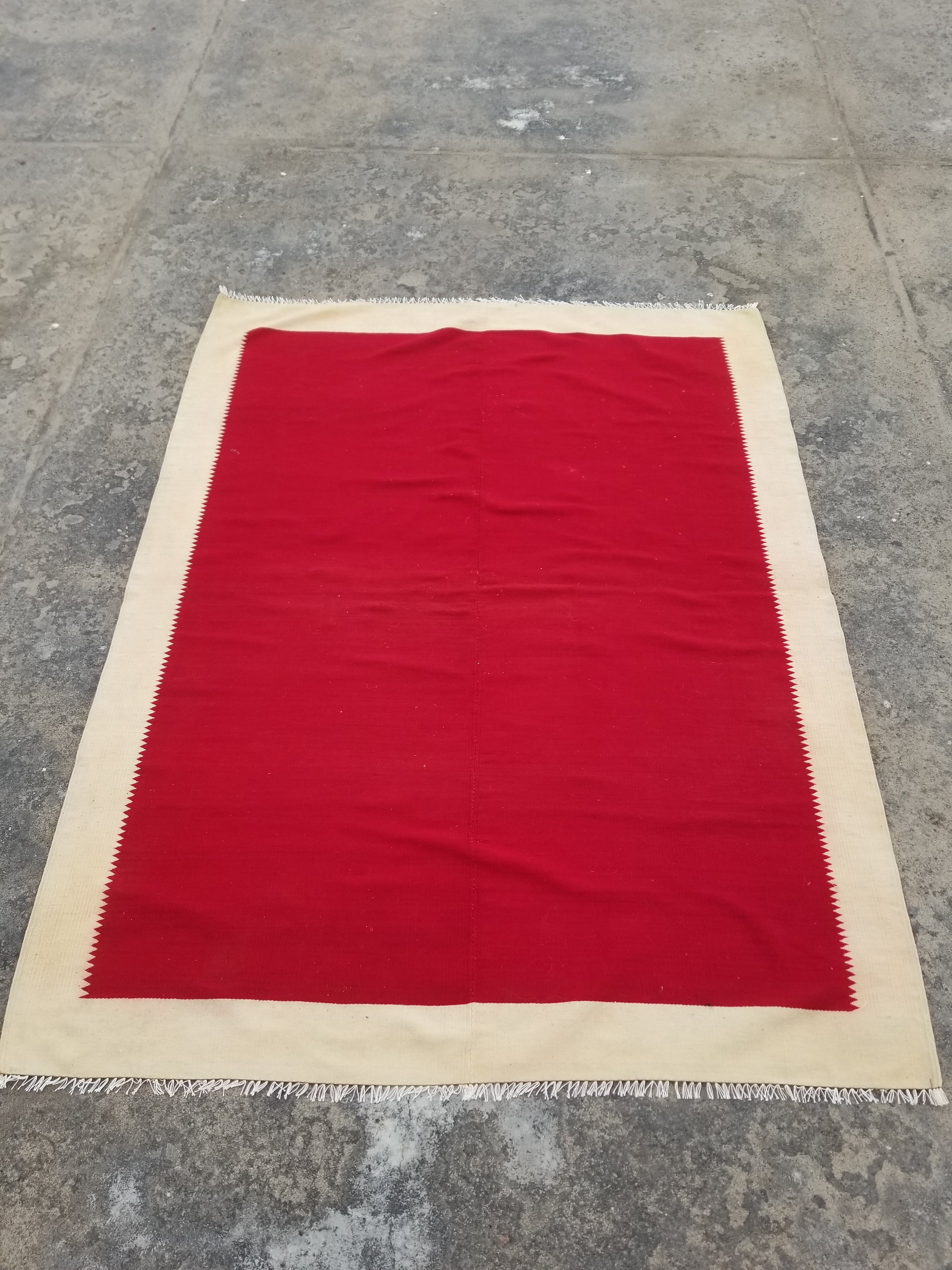 Vintage Traditional Handmade Gabbeh Wool Red & Cream Kilim 195x147cm
