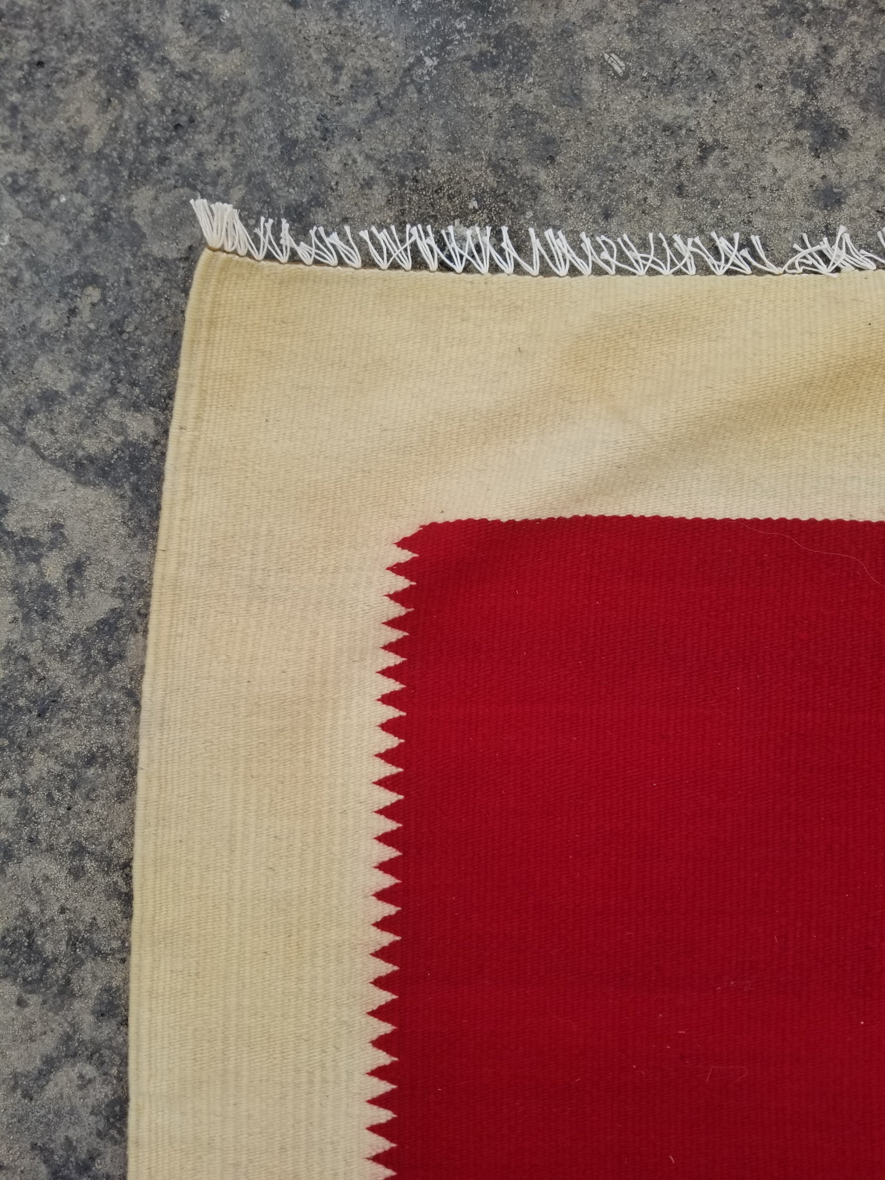 Vintage Traditional Handmade Gabbeh Wool Red & Cream Kilim 195x147cm
