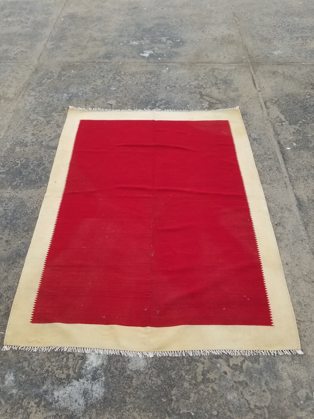 Vintage Traditional Handmade Gabbeh Wool Red & Cream Kilim 195x147cm