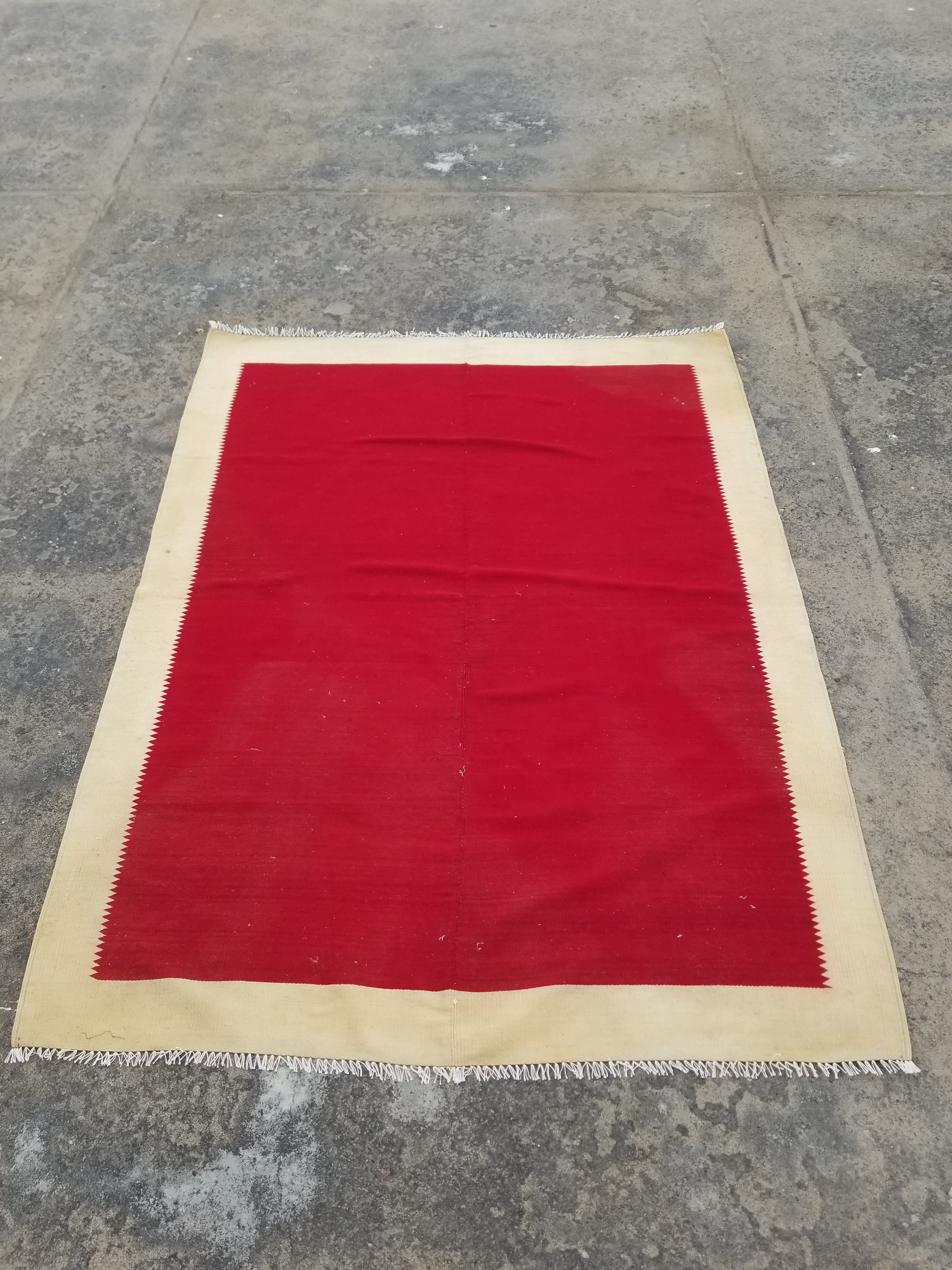 Vintage Traditional Handmade Gabbeh Wool Red & Cream Kilim 195x147cm