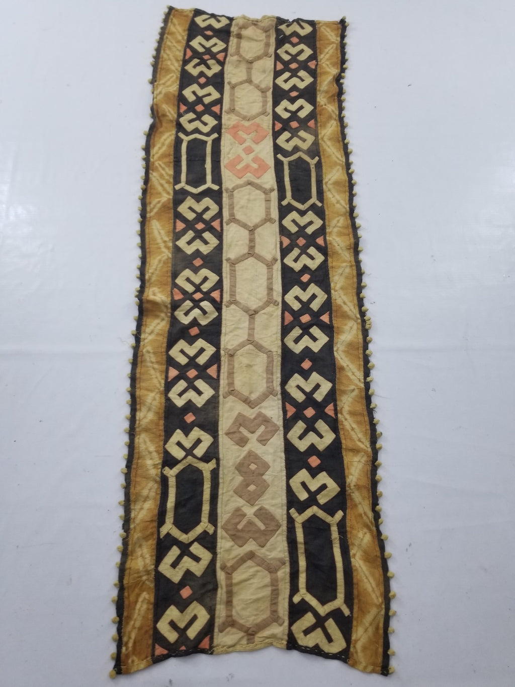 Vintage African Kuba Cloth Raffia Appliqué Tribal Textile Runner 188x58cm