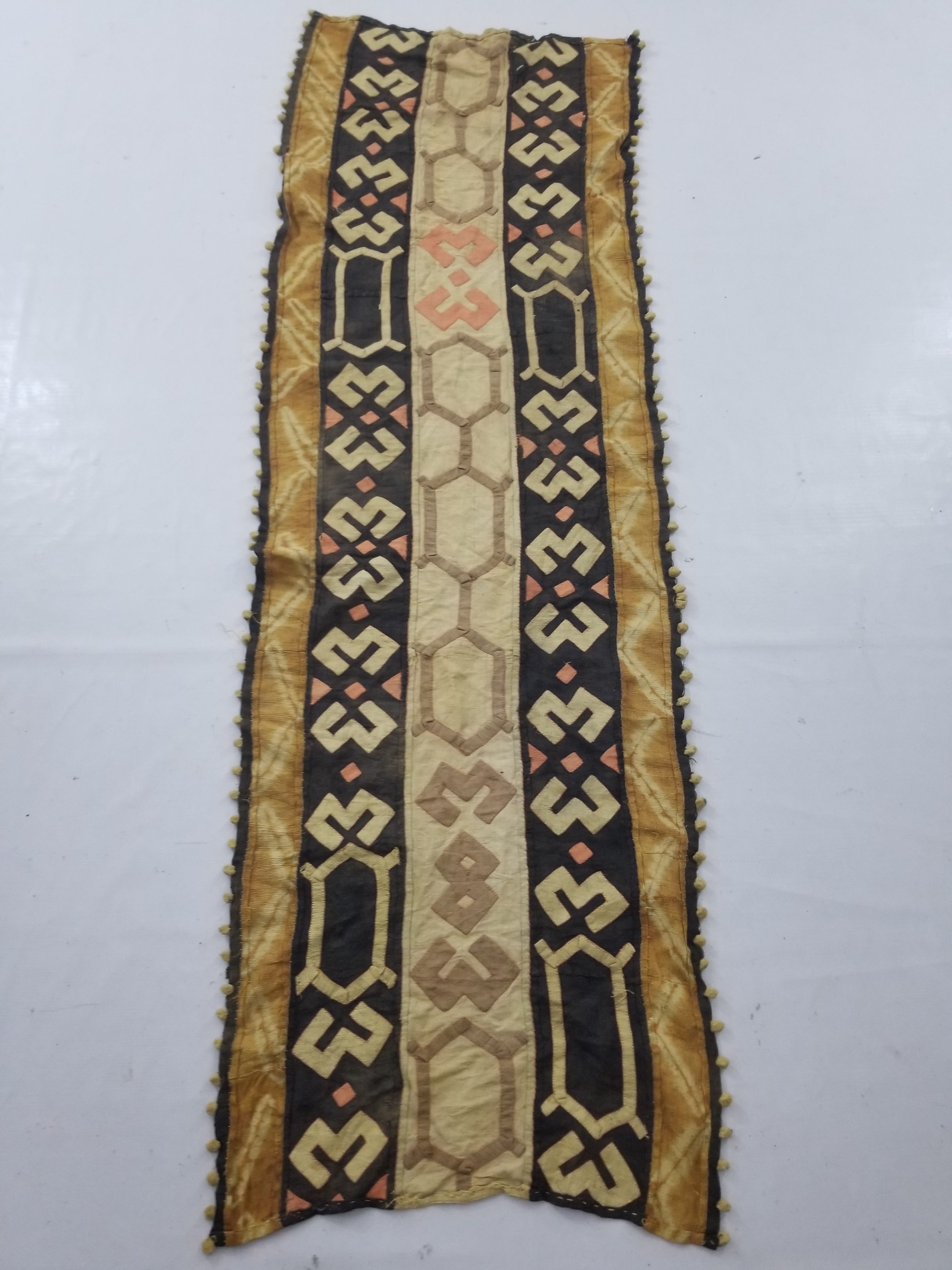 Vintage African Kuba Cloth Raffia Appliqué Tribal Textile Runner 188x58cm
