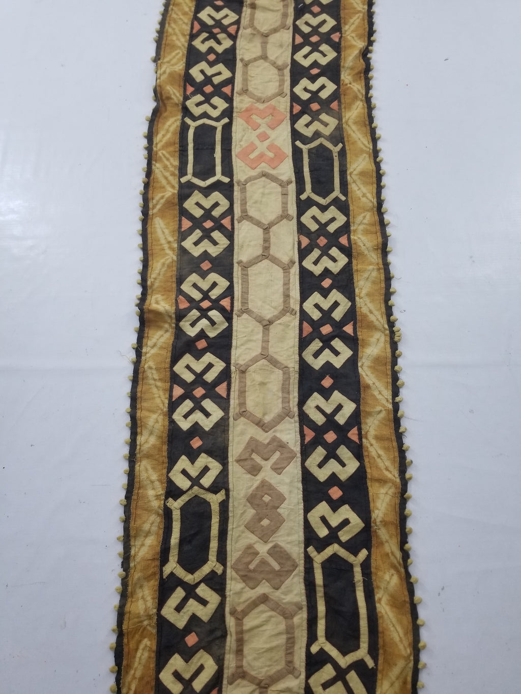Vintage African Kuba Cloth Raffia Appliqué Tribal Textile Runner 188x58cm