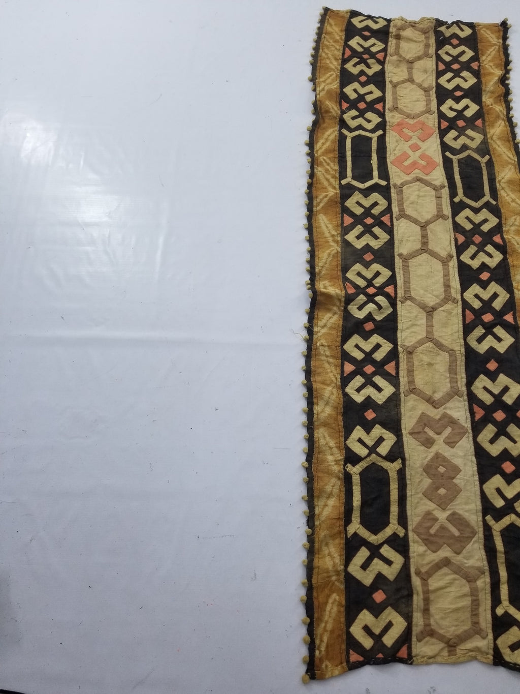 Vintage African Kuba Cloth Raffia Appliqué Tribal Textile Runner 188x58cm