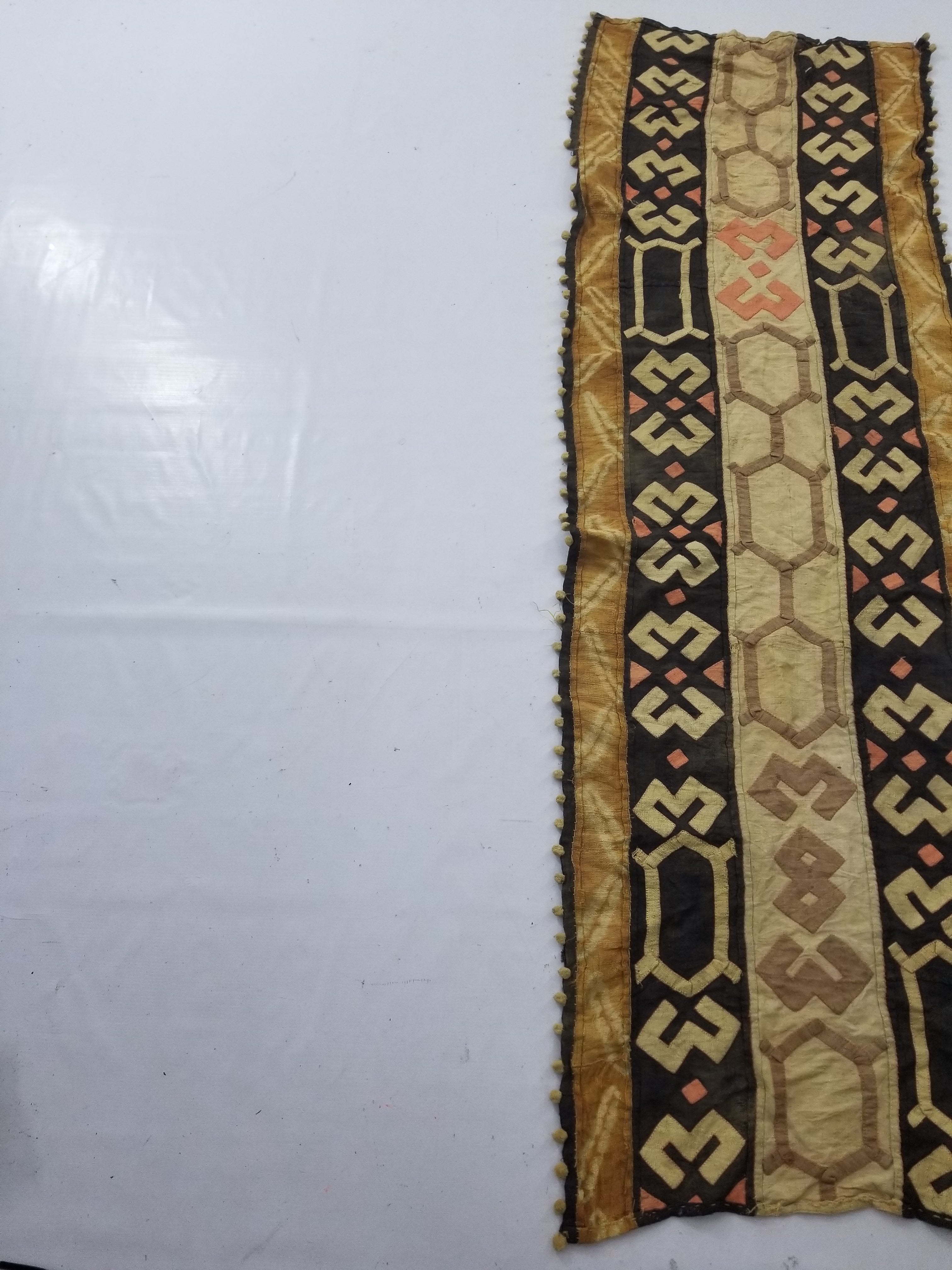 Vintage African Kuba Cloth Raffia Appliqué Tribal Textile Runner 188x58cm