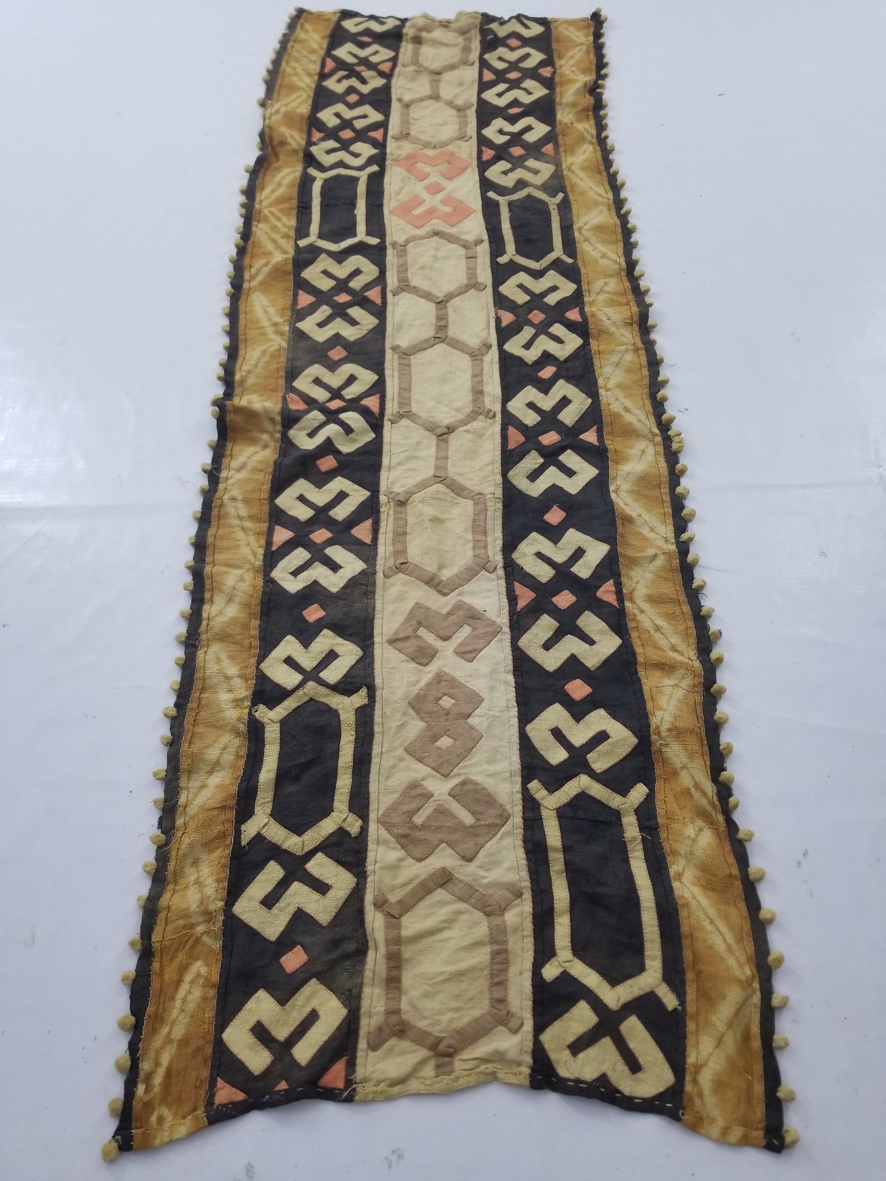 Vintage African Kuba Cloth Raffia Appliqué Tribal Textile Runner 188x58cm