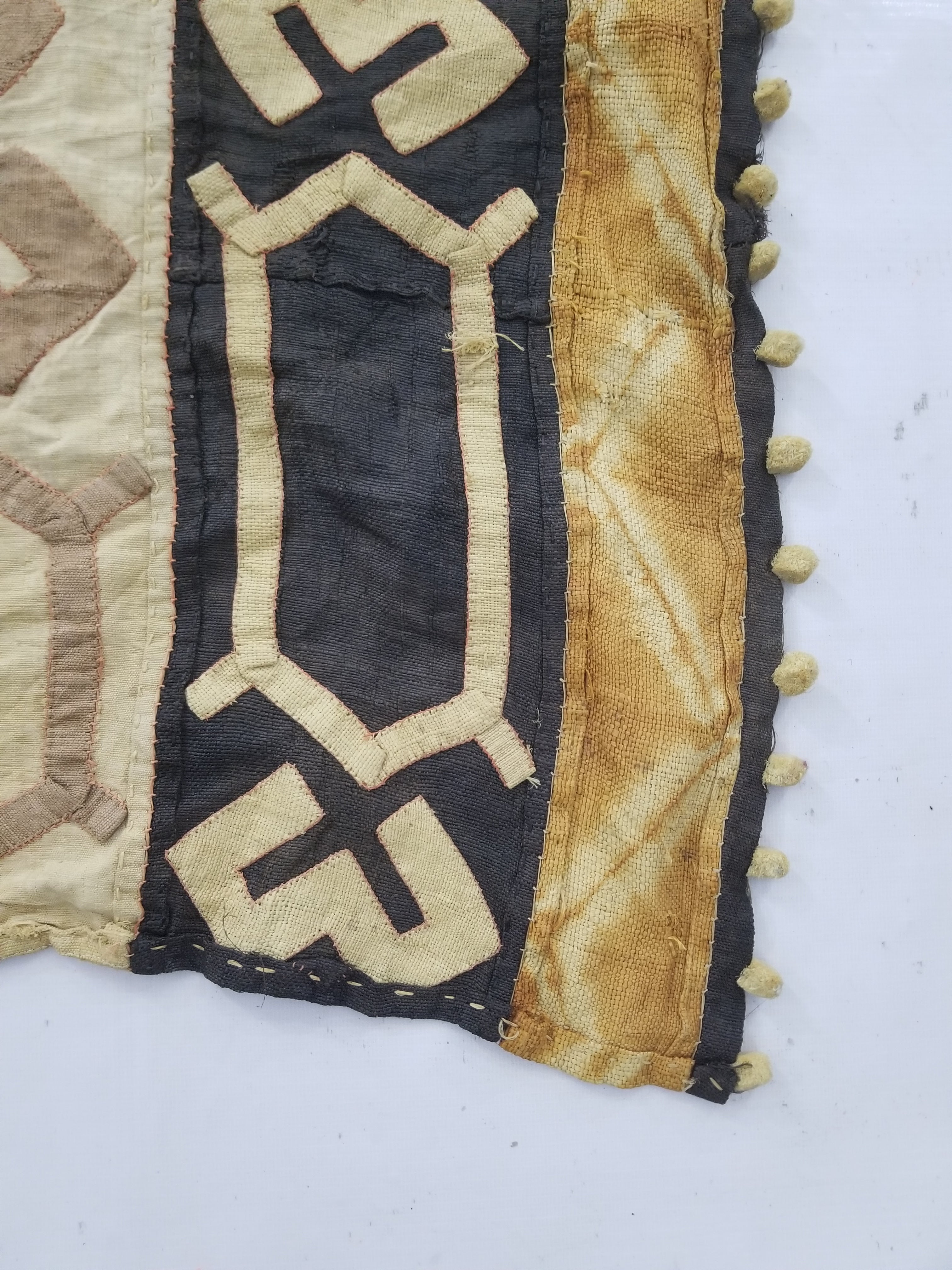 Vintage African Kuba Cloth Raffia Appliqué Tribal Textile Runner 188x58cm