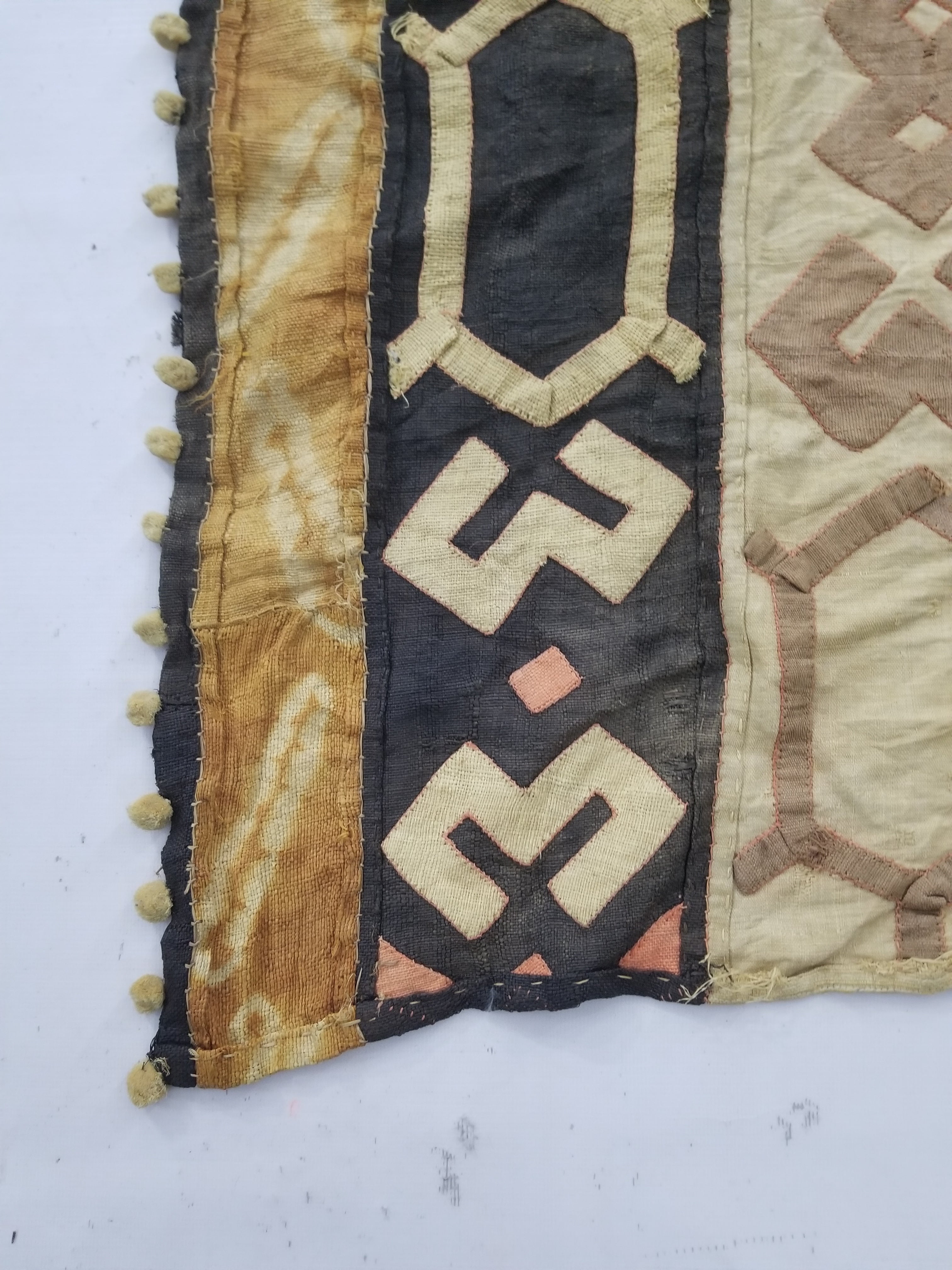 Vintage African Kuba Cloth Raffia Appliqué Tribal Textile Runner 188x58cm