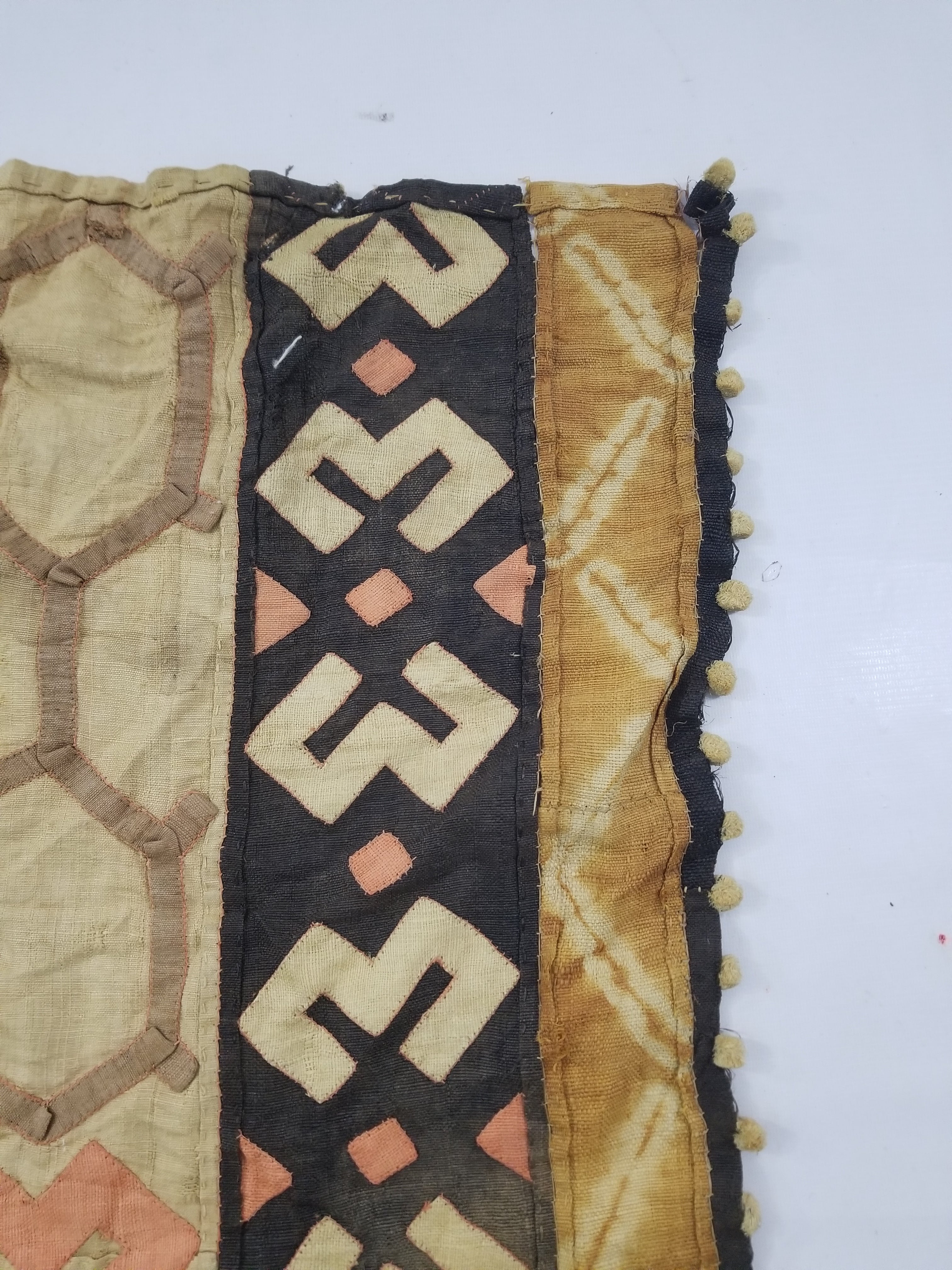 Vintage African Kuba Cloth Raffia Appliqué Tribal Textile Runner 188x58cm