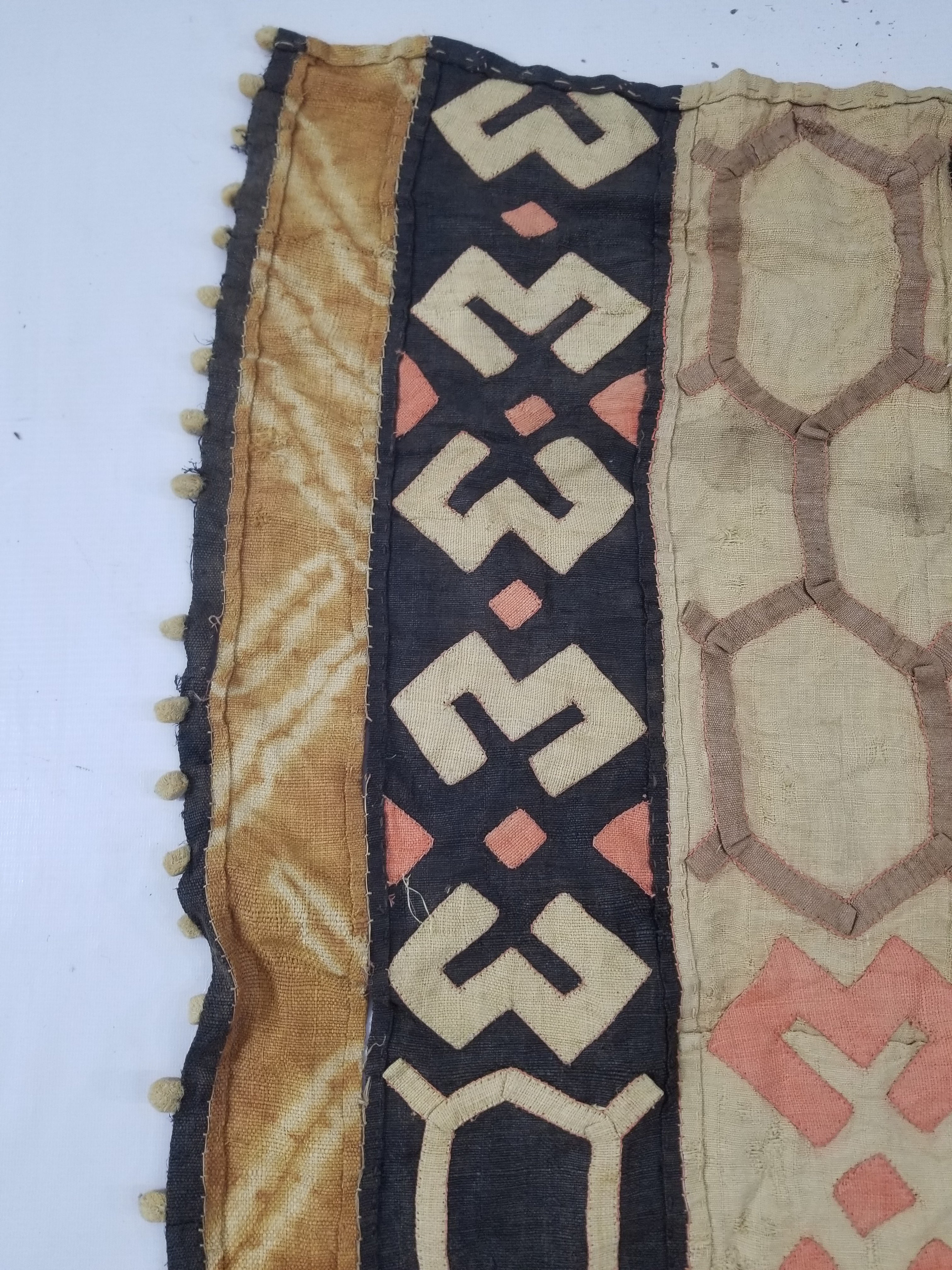 Vintage African Kuba Cloth Raffia Appliqué Tribal Textile Runner 188x58cm