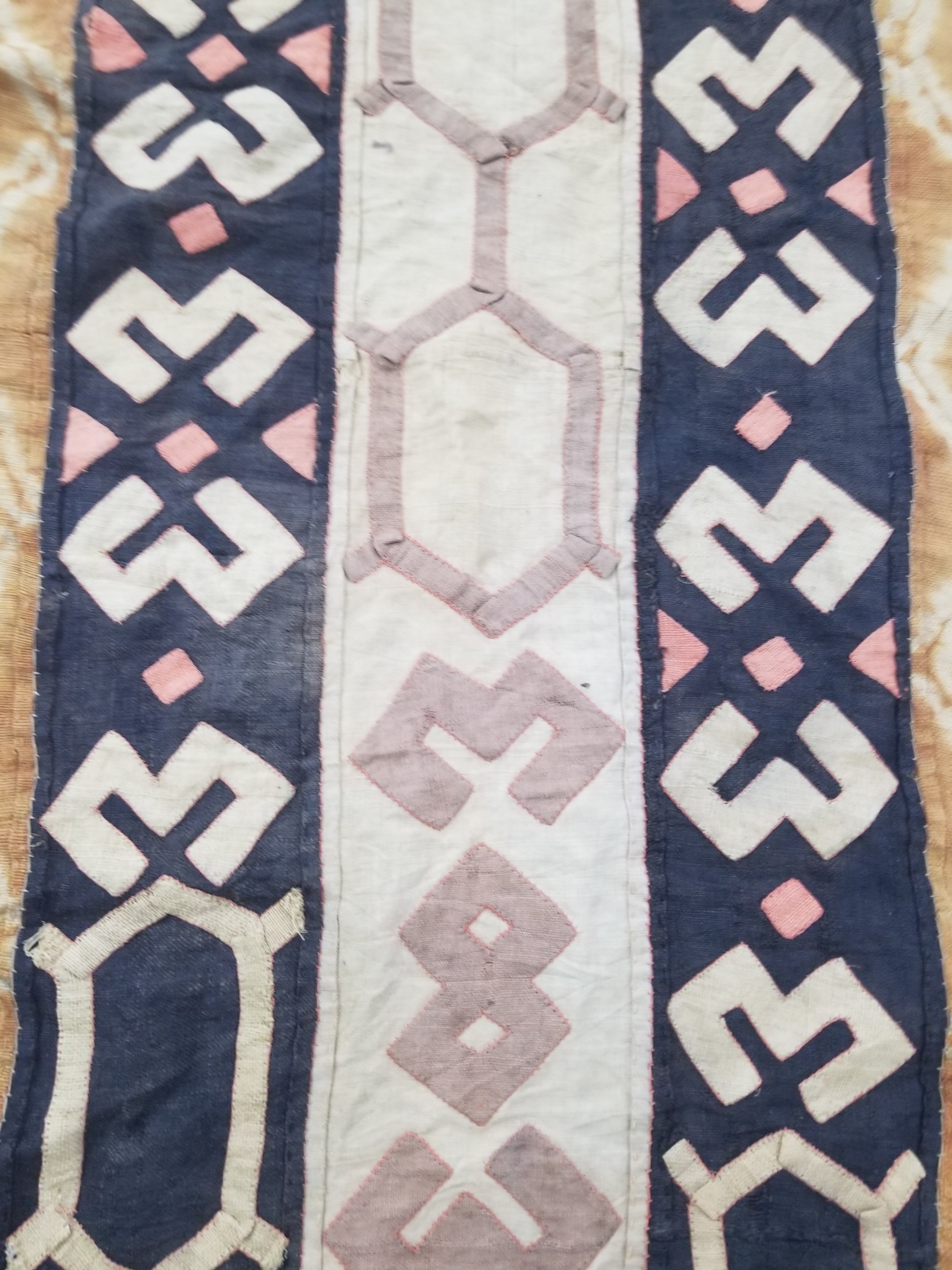 Vintage African Kuba Cloth Raffia Appliqué Tribal Textile Runner 188x58cm