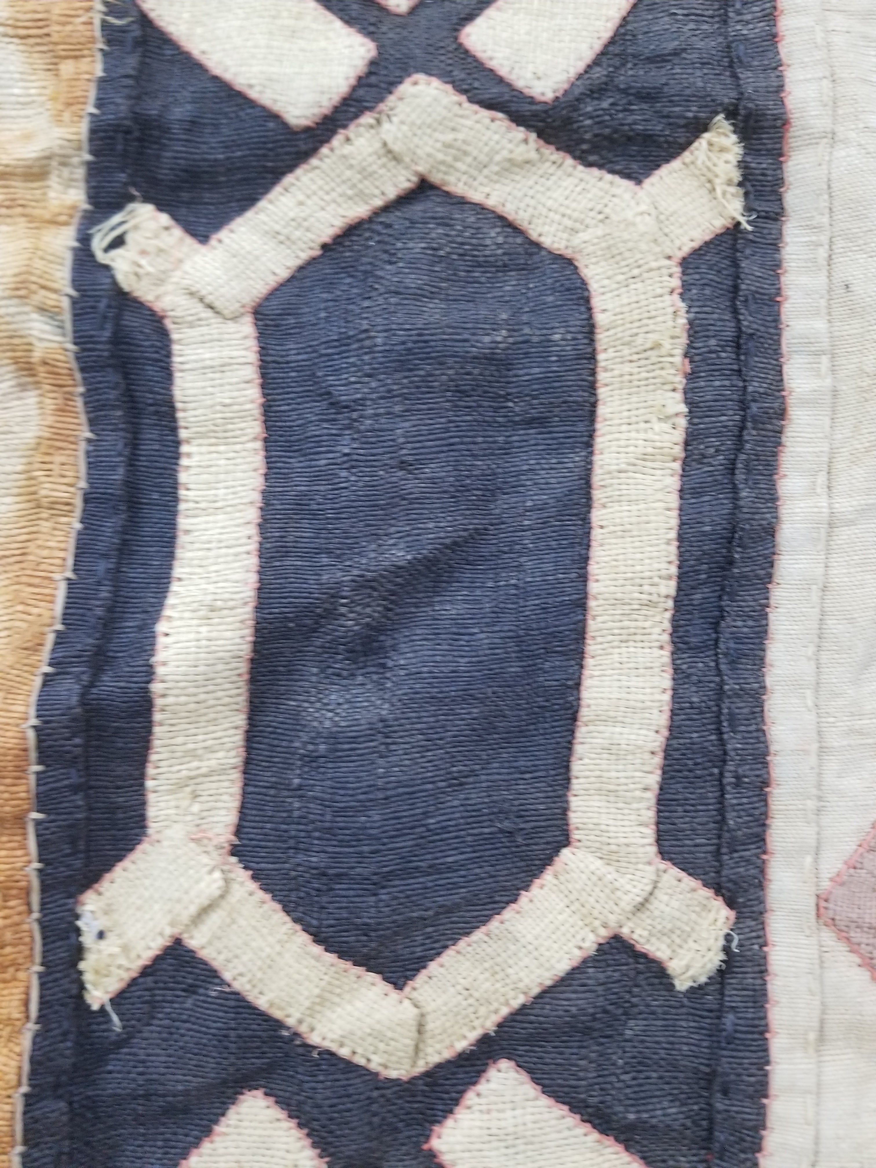 Vintage African Kuba Cloth Raffia Appliqué Tribal Textile Runner 188x58cm