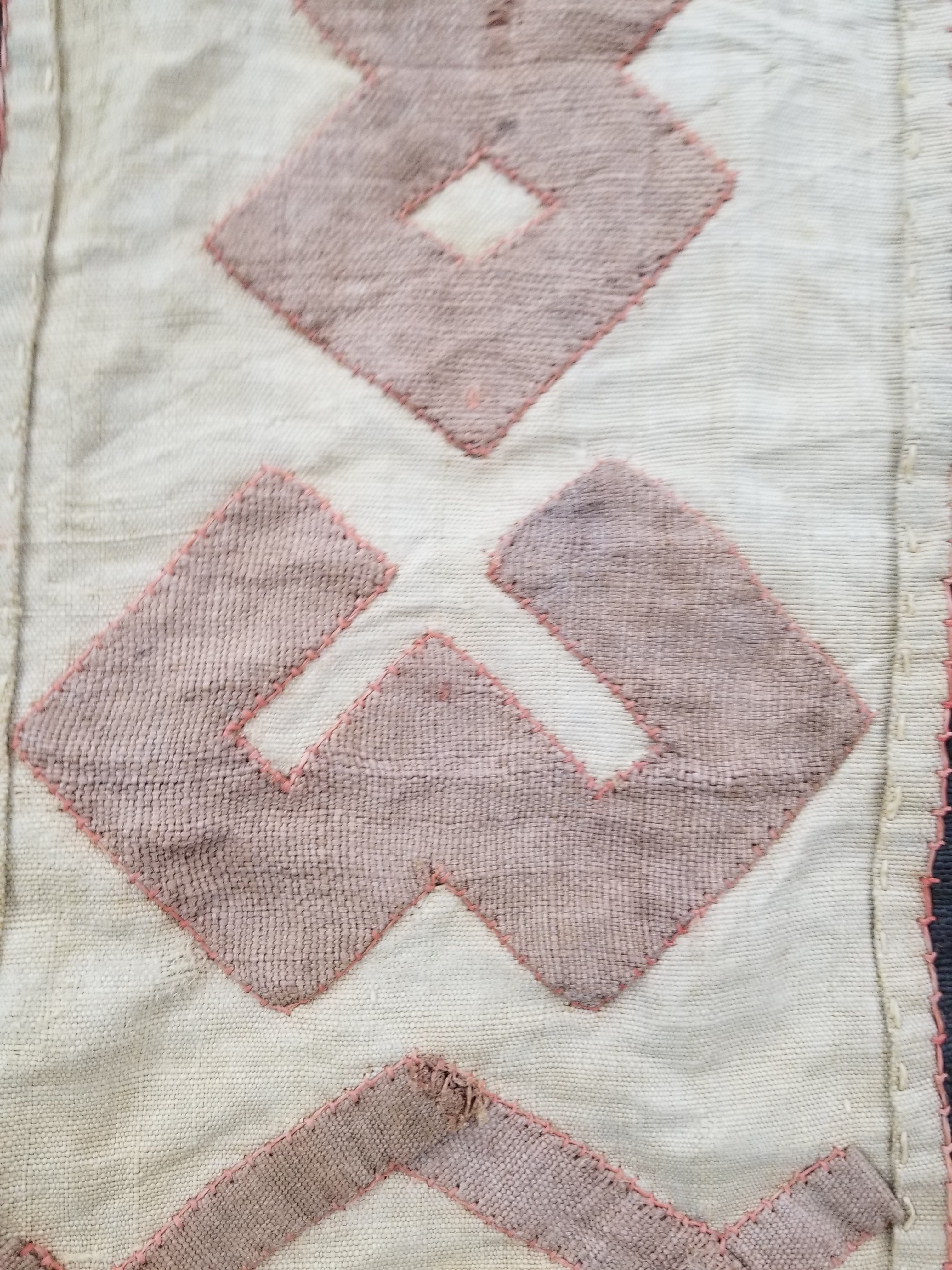 Vintage African Kuba Cloth Raffia Appliqué Tribal Textile Runner 188x58cm