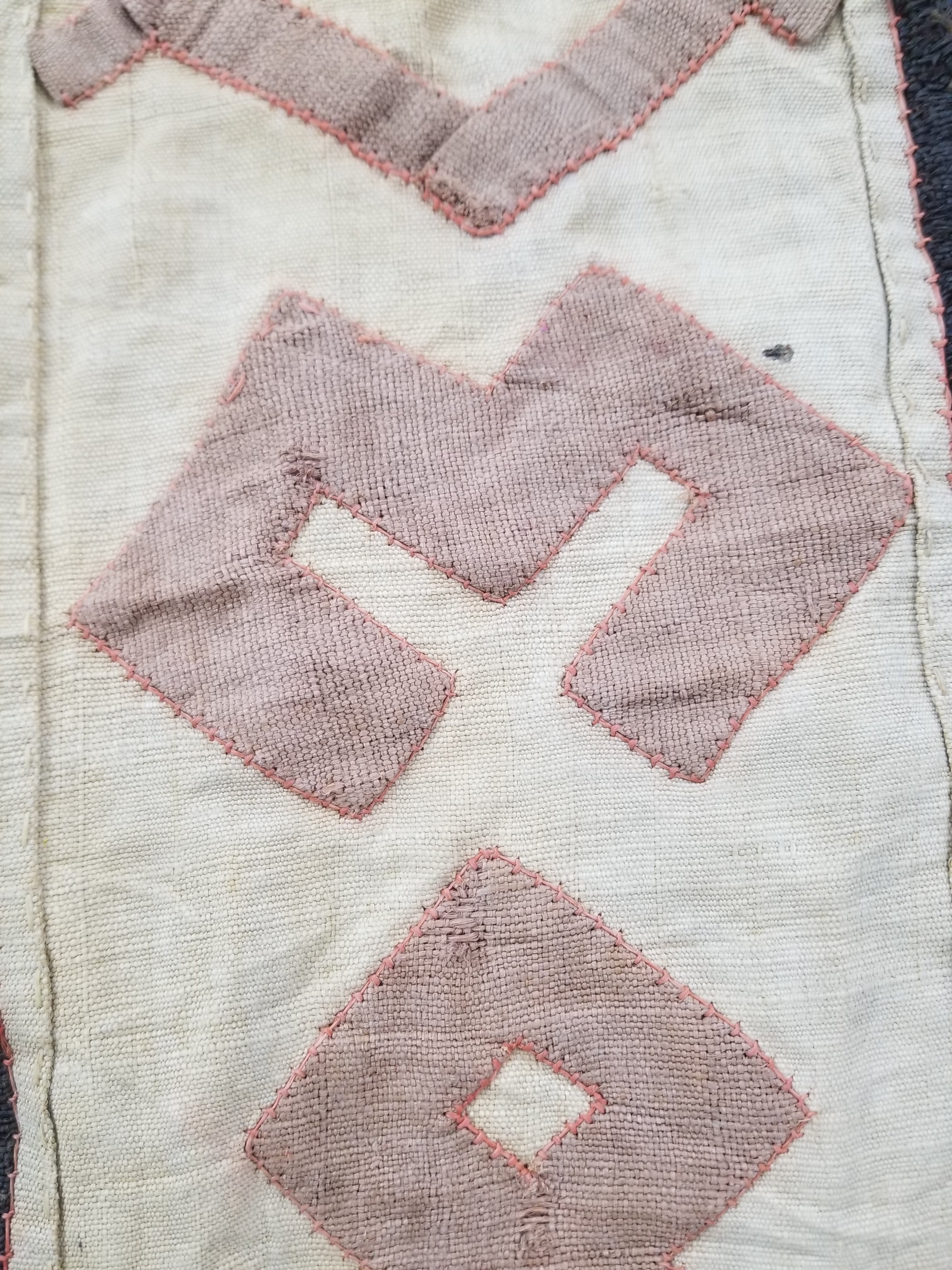 Vintage African Kuba Cloth Raffia Appliqué Tribal Textile Runner 188x58cm