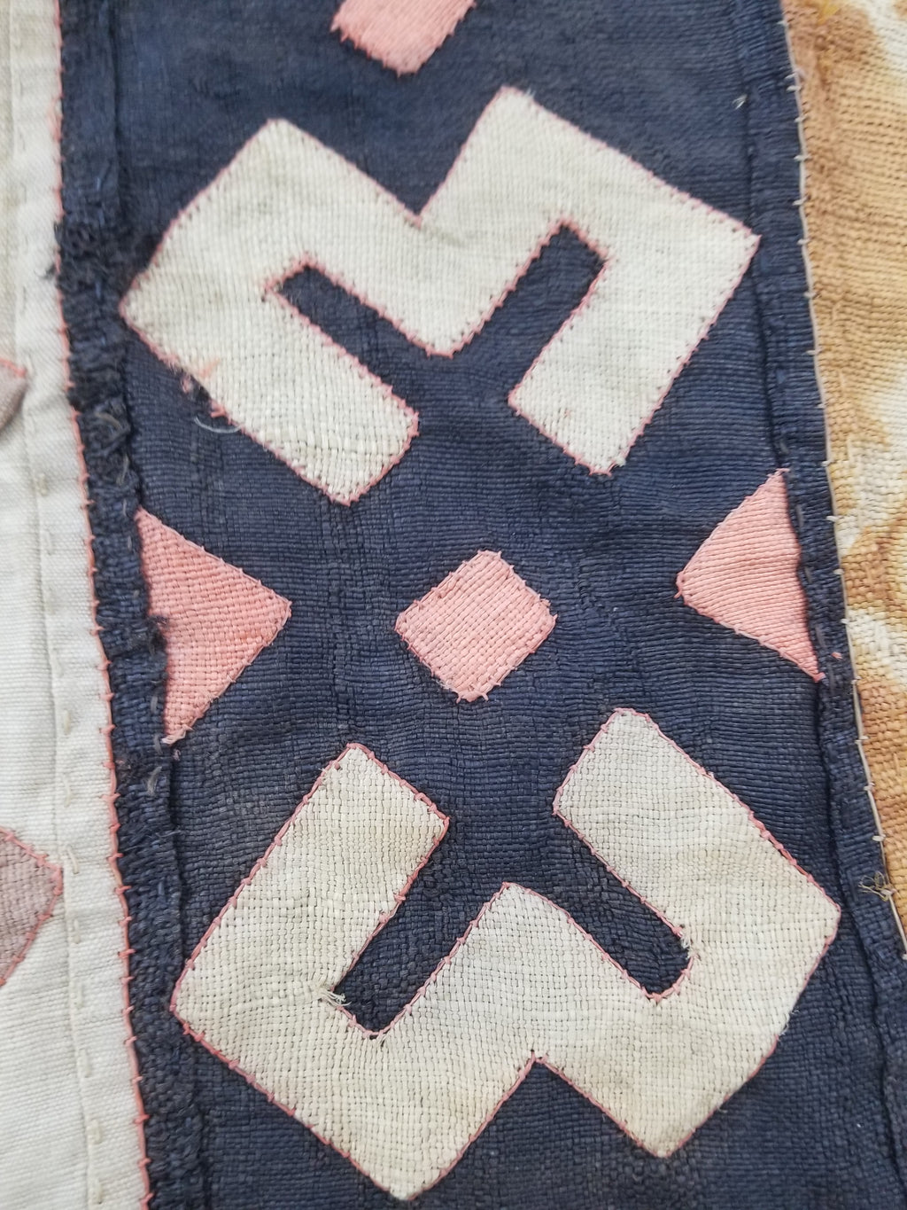 Vintage African Kuba Cloth Raffia Appliqué Tribal Textile Runner 188x58cm