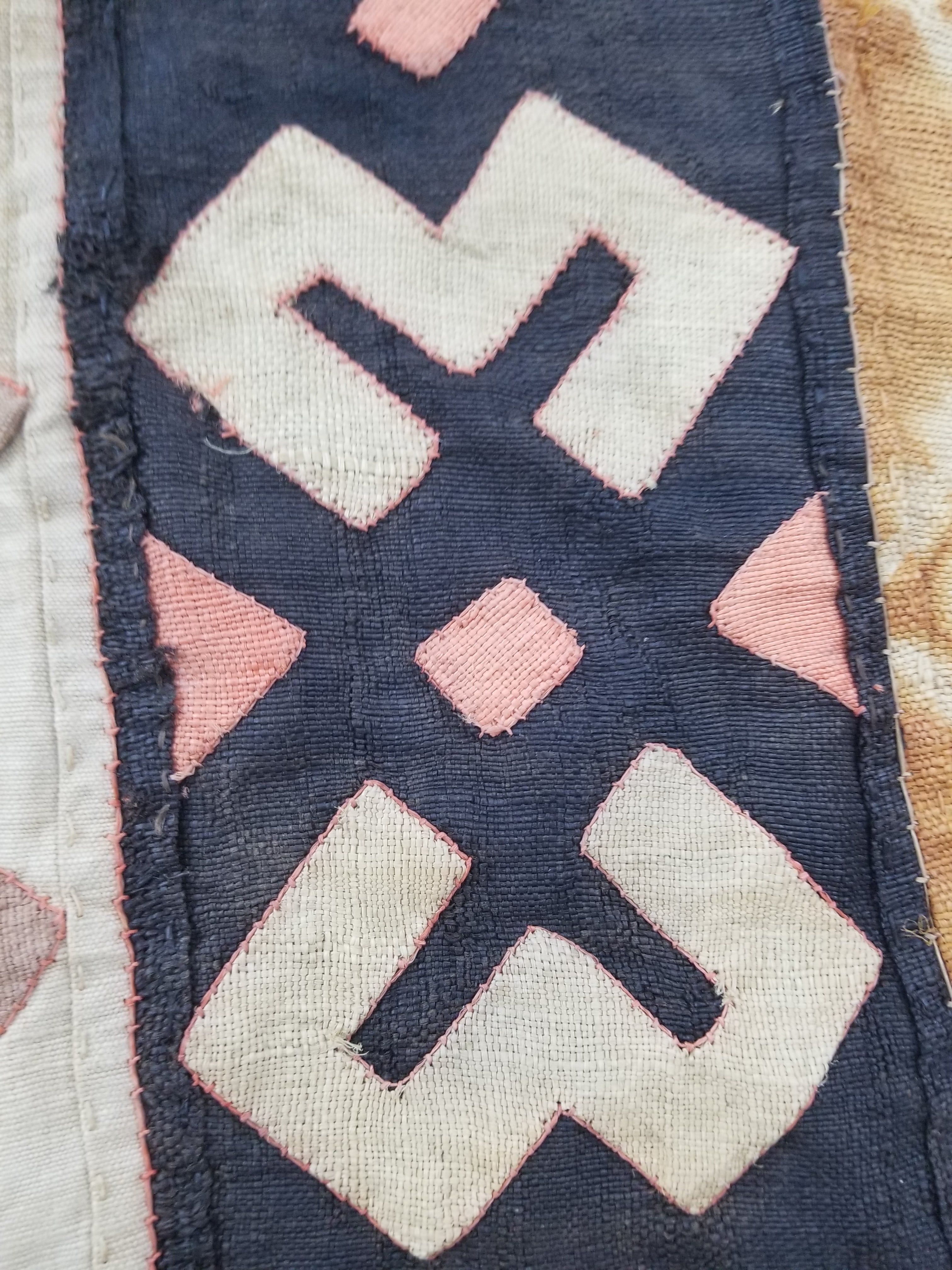 Vintage African Kuba Cloth Raffia Appliqué Tribal Textile Runner 188x58cm