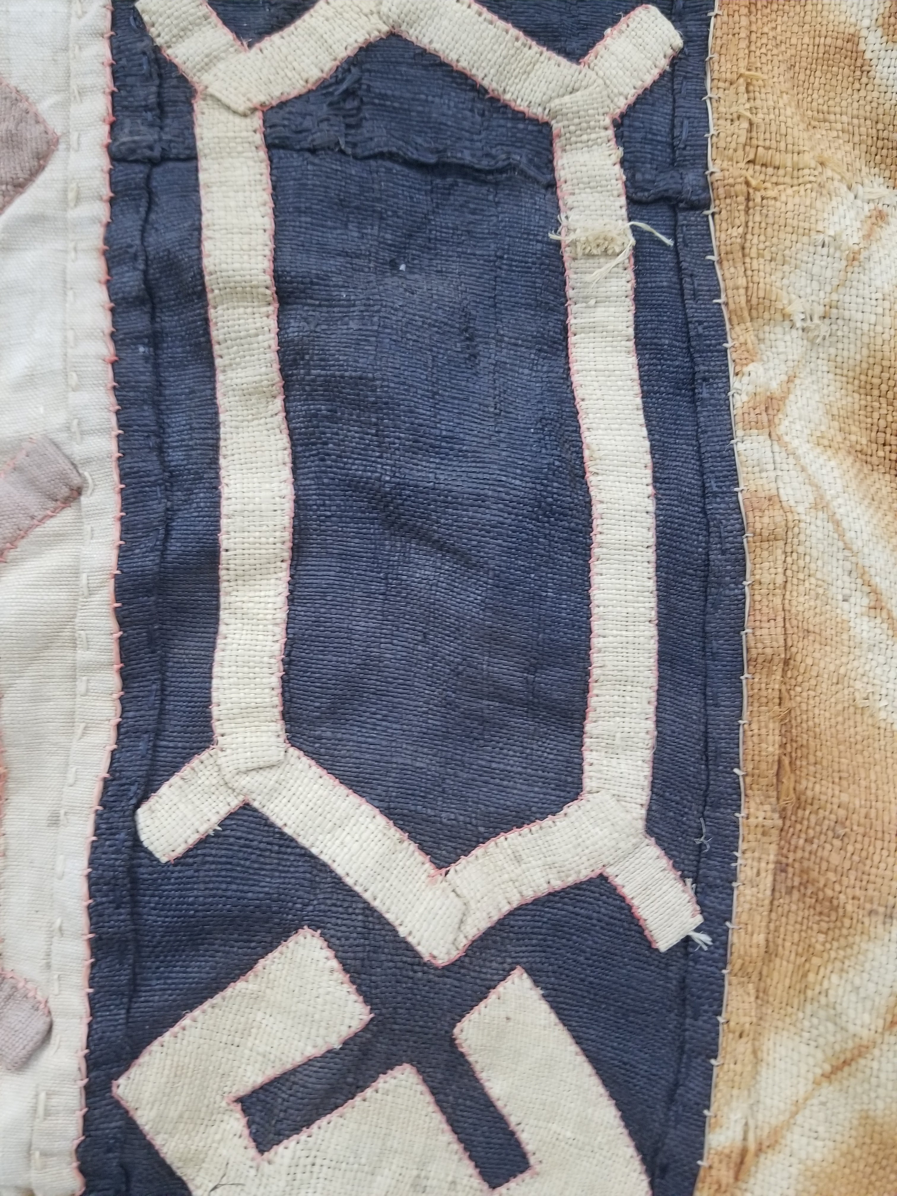Vintage African Kuba Cloth Raffia Appliqué Tribal Textile Runner 188x58cm