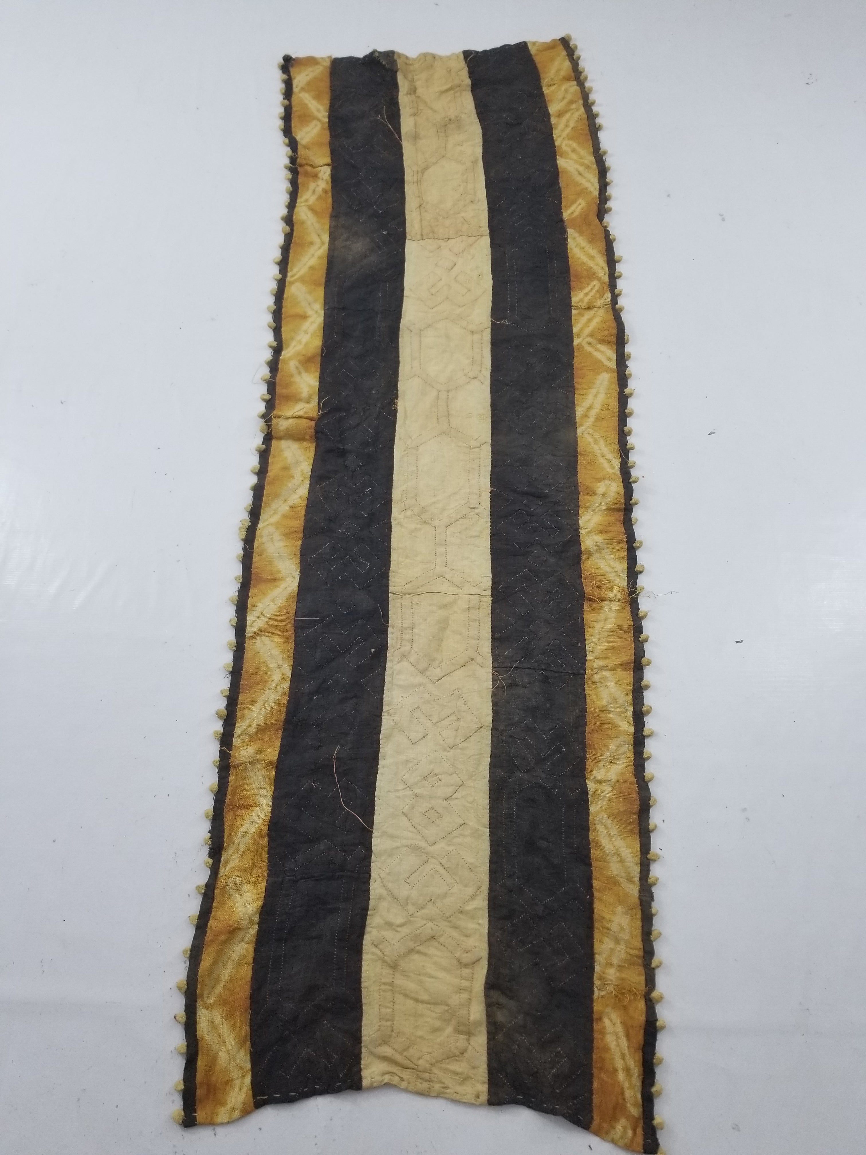 Vintage African Kuba Cloth Raffia Appliqué Tribal Textile Runner 188x58cm
