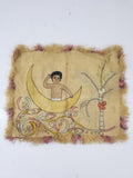 Vintage Egyptian Embroidered Palm Tree Crescent Moon Wall Hanging  62x49cm
