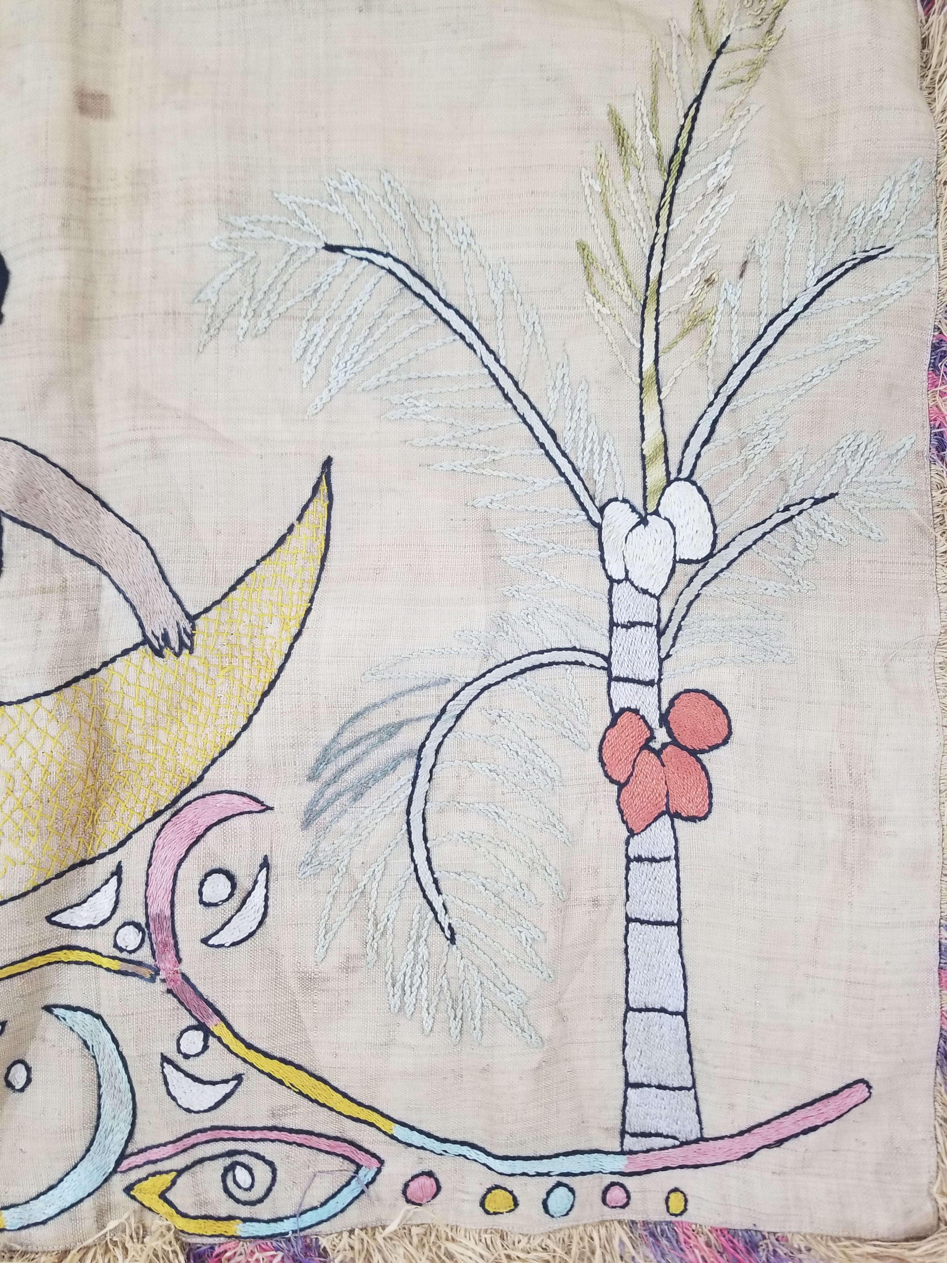 Vintage Egyptian Embroidered Palm Tree Crescent Moon Wall Hanging  62x49cm