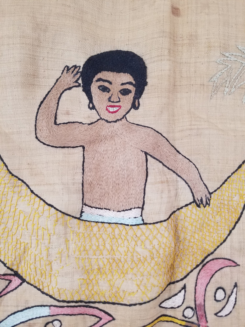 Vintage Egyptian Embroidered Palm Tree Crescent Moon Wall Hanging  62x49cm