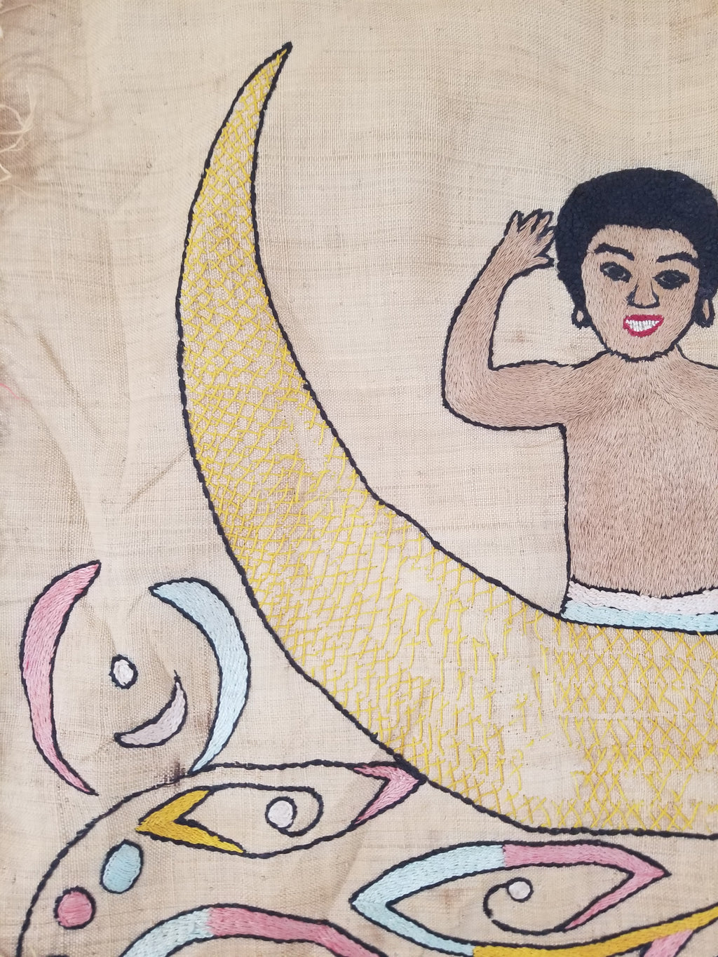 Vintage Egyptian Embroidered Palm Tree Crescent Moon Wall Hanging  62x49cm