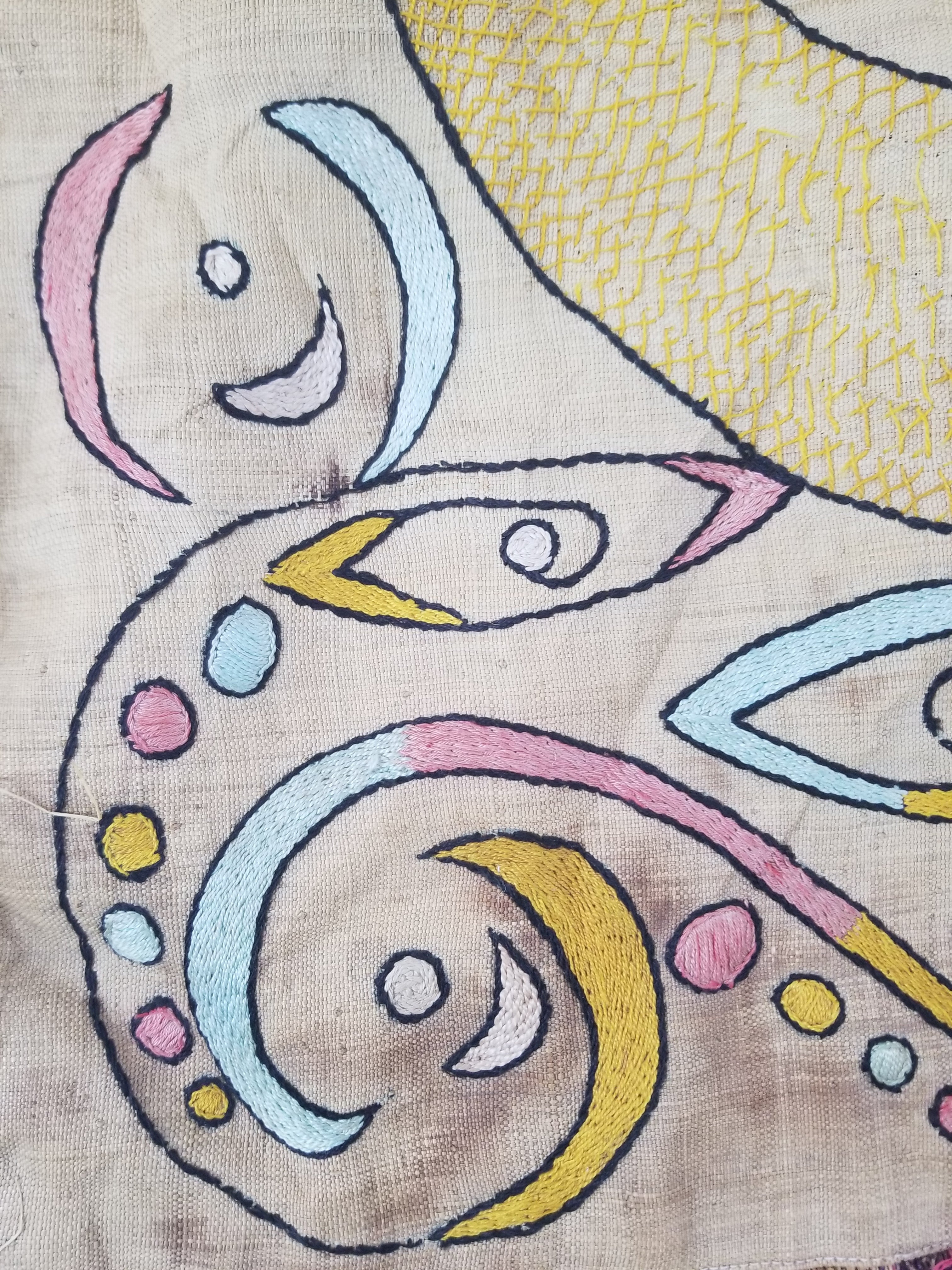 Vintage Egyptian Embroidered Palm Tree Crescent Moon Wall Hanging  62x49cm