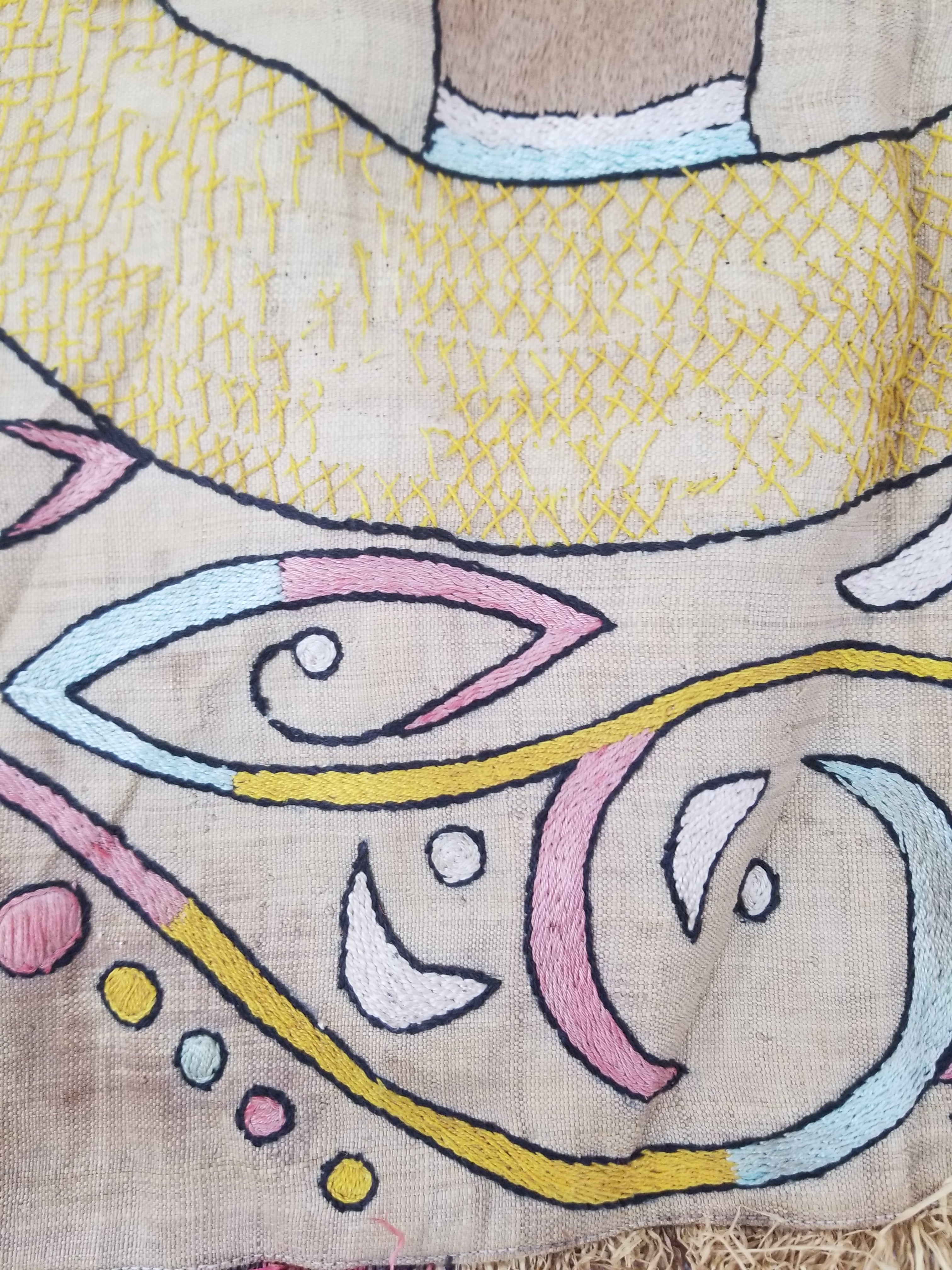 Vintage Egyptian Embroidered Palm Tree Crescent Moon Wall Hanging  62x49cm