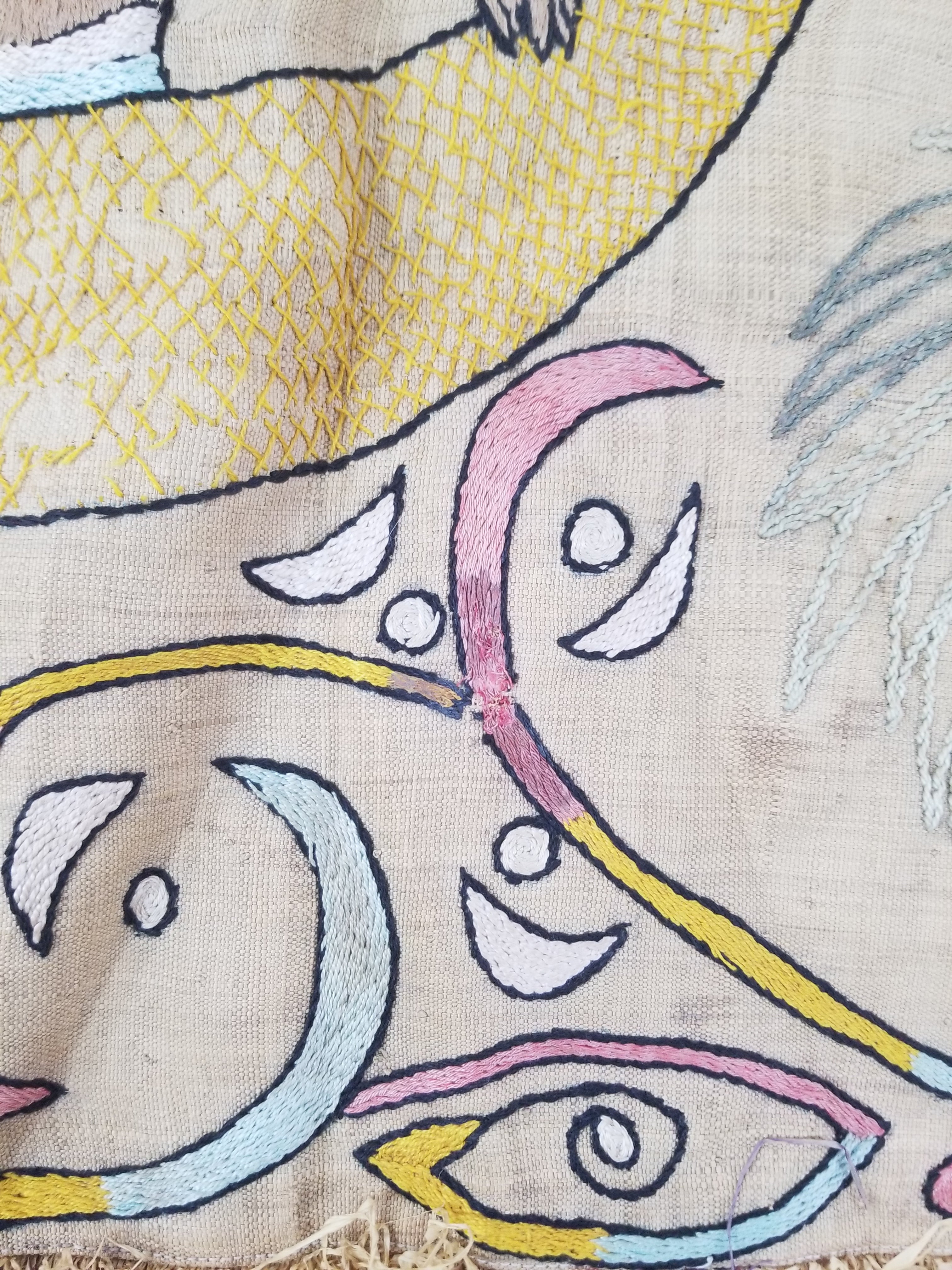 Vintage Egyptian Embroidered Palm Tree Crescent Moon Wall Hanging  62x49cm