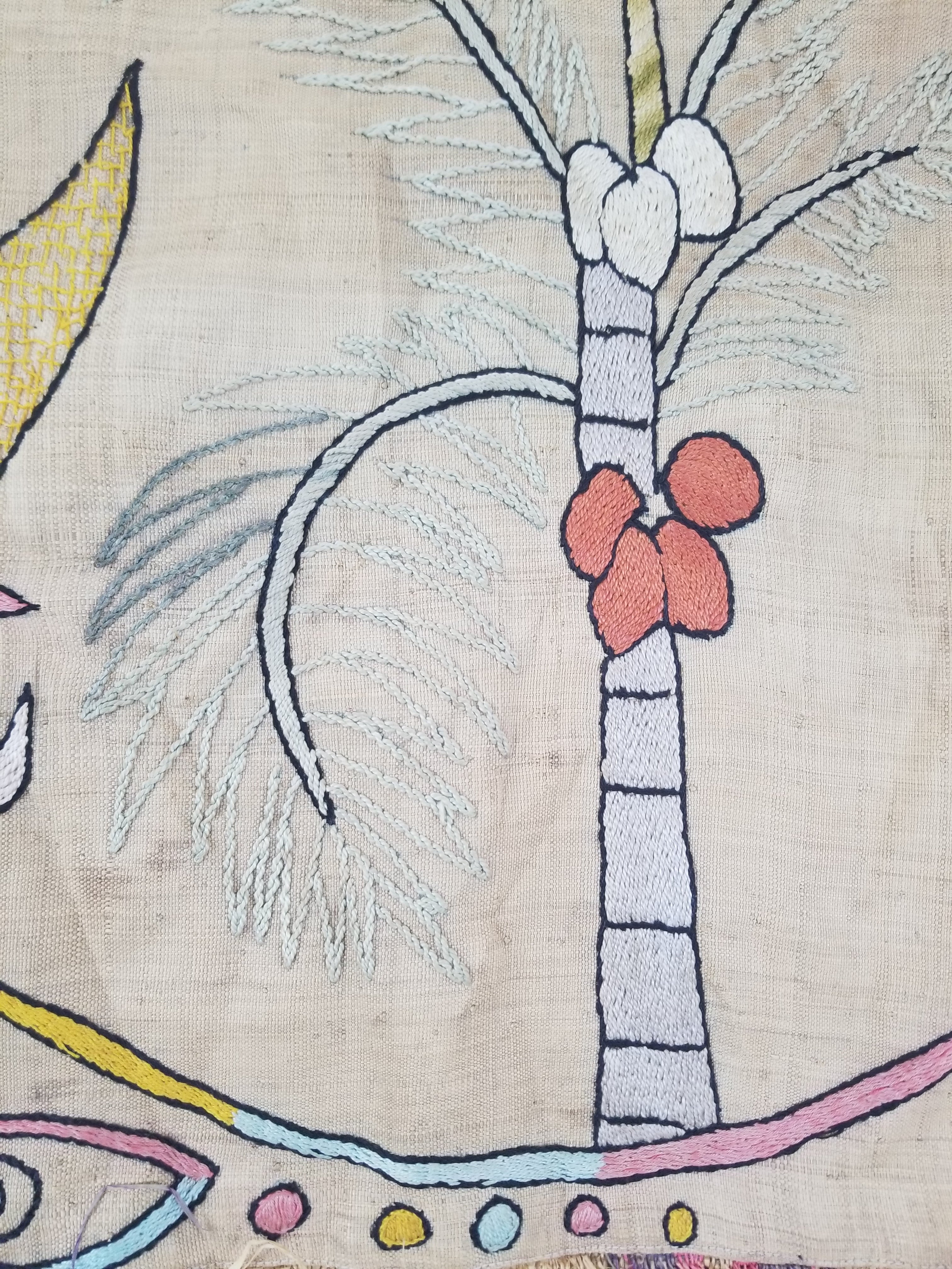 Vintage Egyptian Embroidered Palm Tree Crescent Moon Wall Hanging  62x49cm