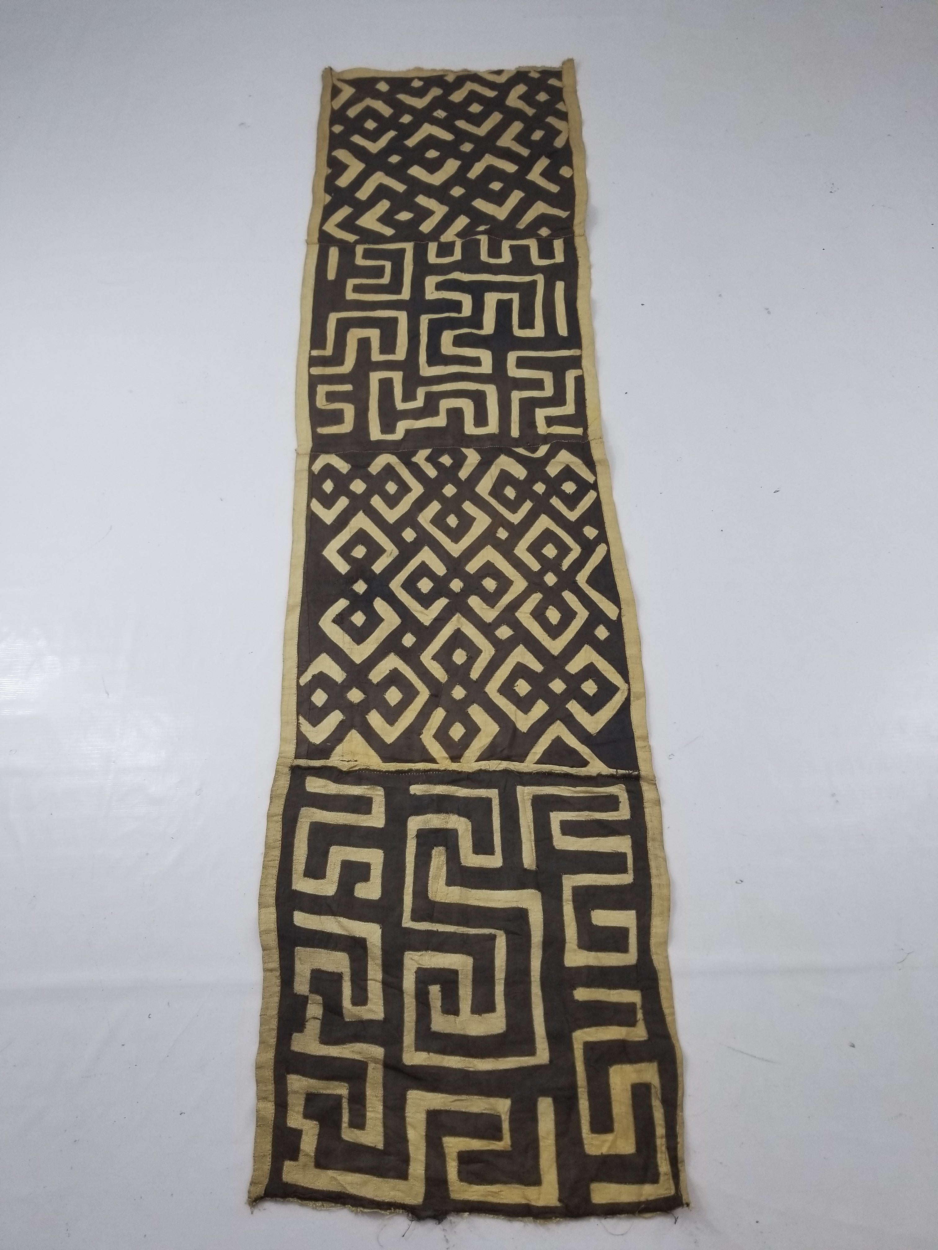 Vintage African Kuba Cloth Raffia Appliqué Tribal Textile Runner 250x64cm