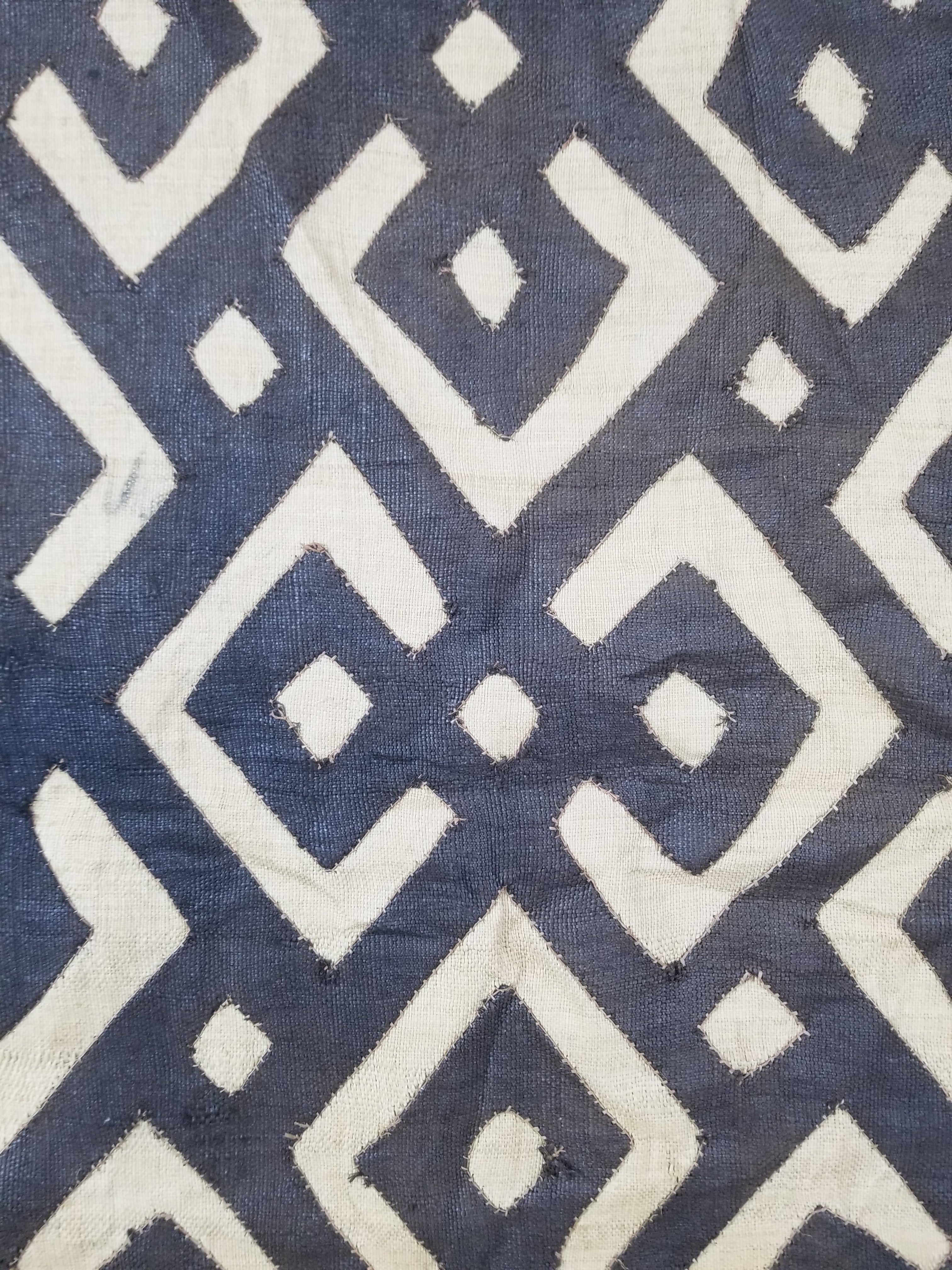 Vintage African Kuba Cloth Raffia Appliqué Tribal Textile Runner 250x64cm