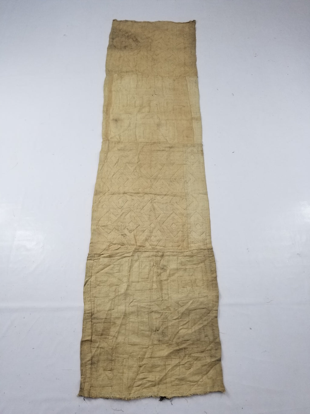 Vintage African Kuba Cloth Raffia Appliqué Tribal Textile Runner 250x64cm