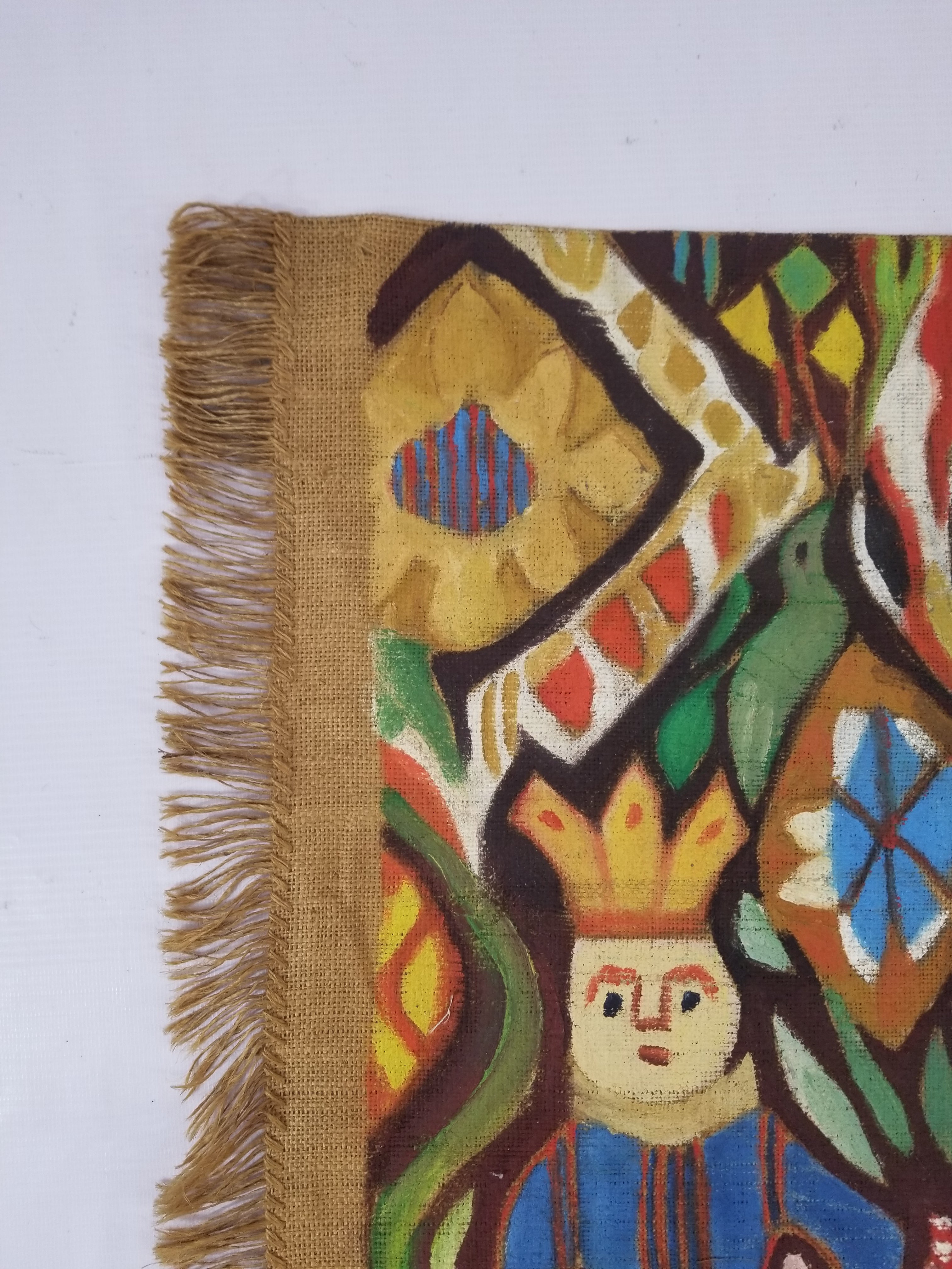 Vintage African Wise and Foolish Virgins Hand-Painted Tapestry 92x76cm