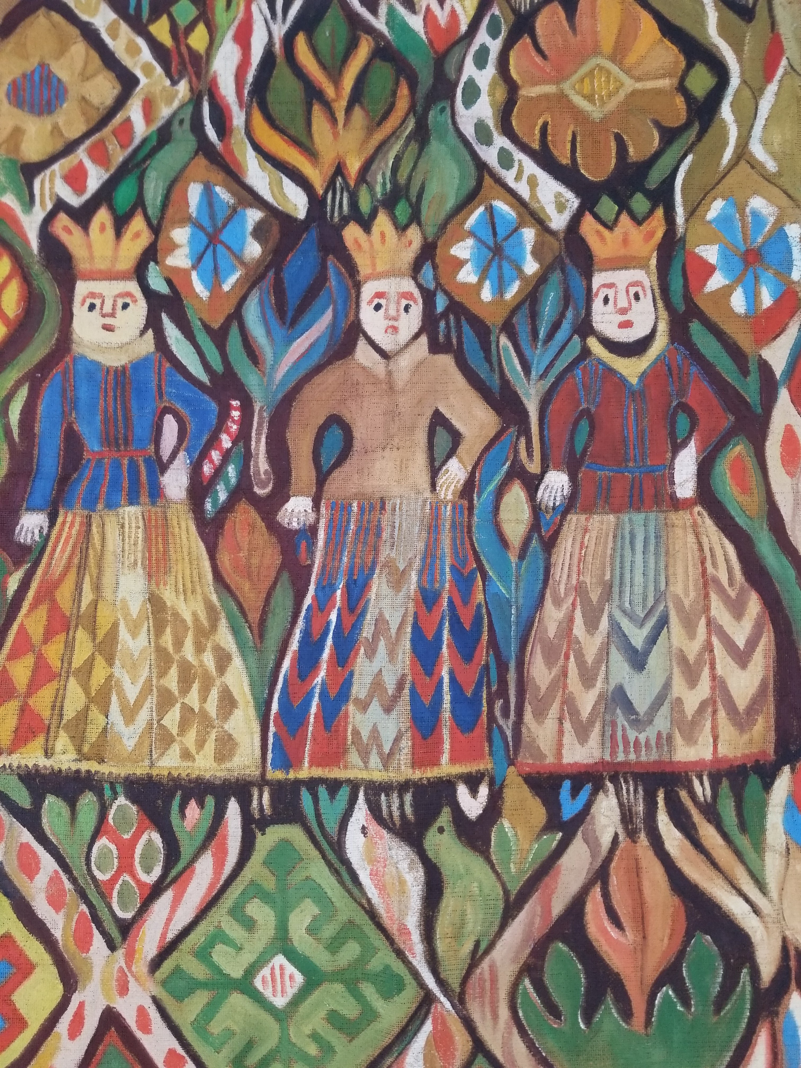 Vintage African Wise and Foolish Virgins Hand-Painted Tapestry 92x76cm