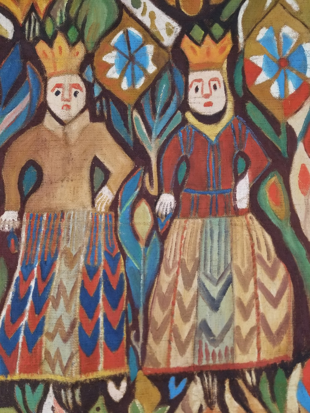 Vintage African Wise and Foolish Virgins Hand-Painted Tapestry 92x76cm