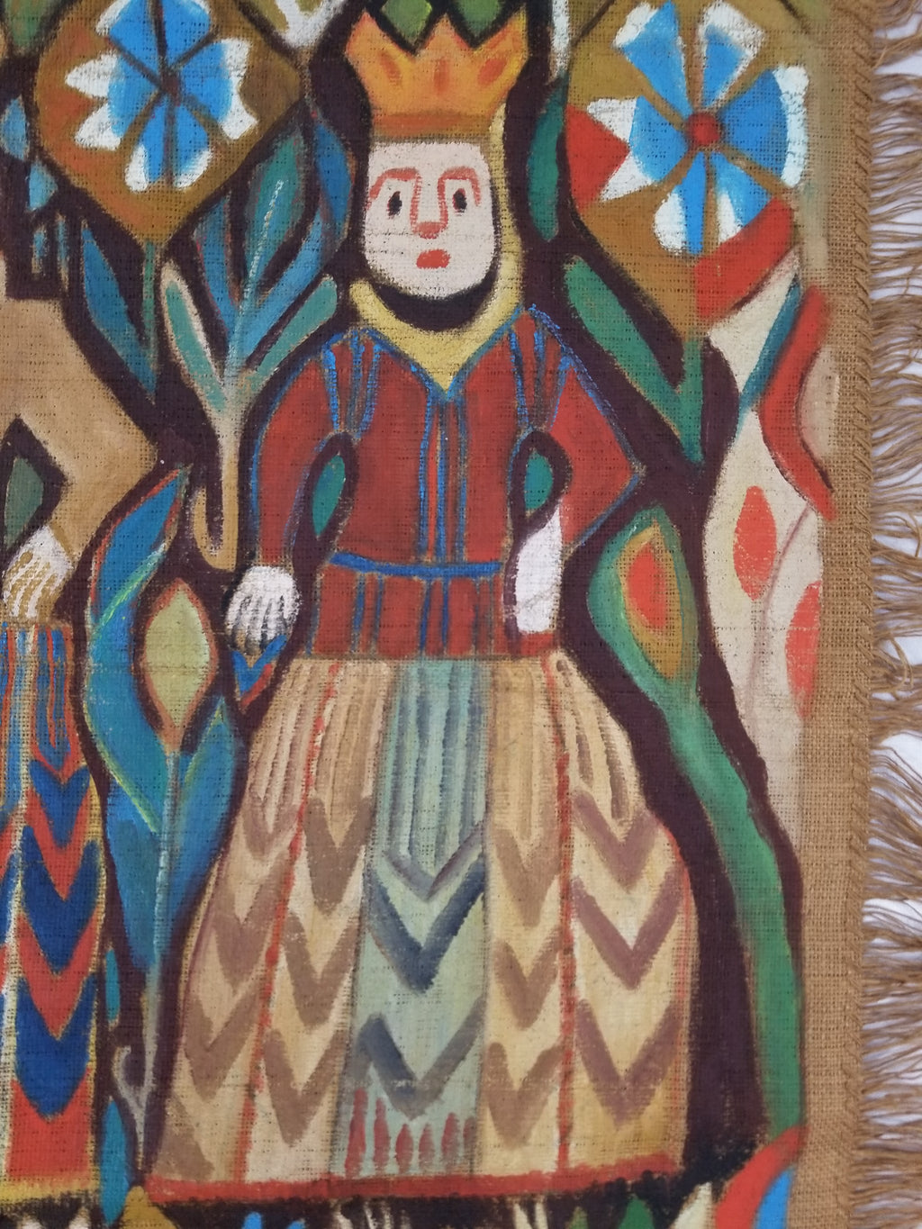 Vintage African Wise and Foolish Virgins Hand-Painted Tapestry 92x76cm